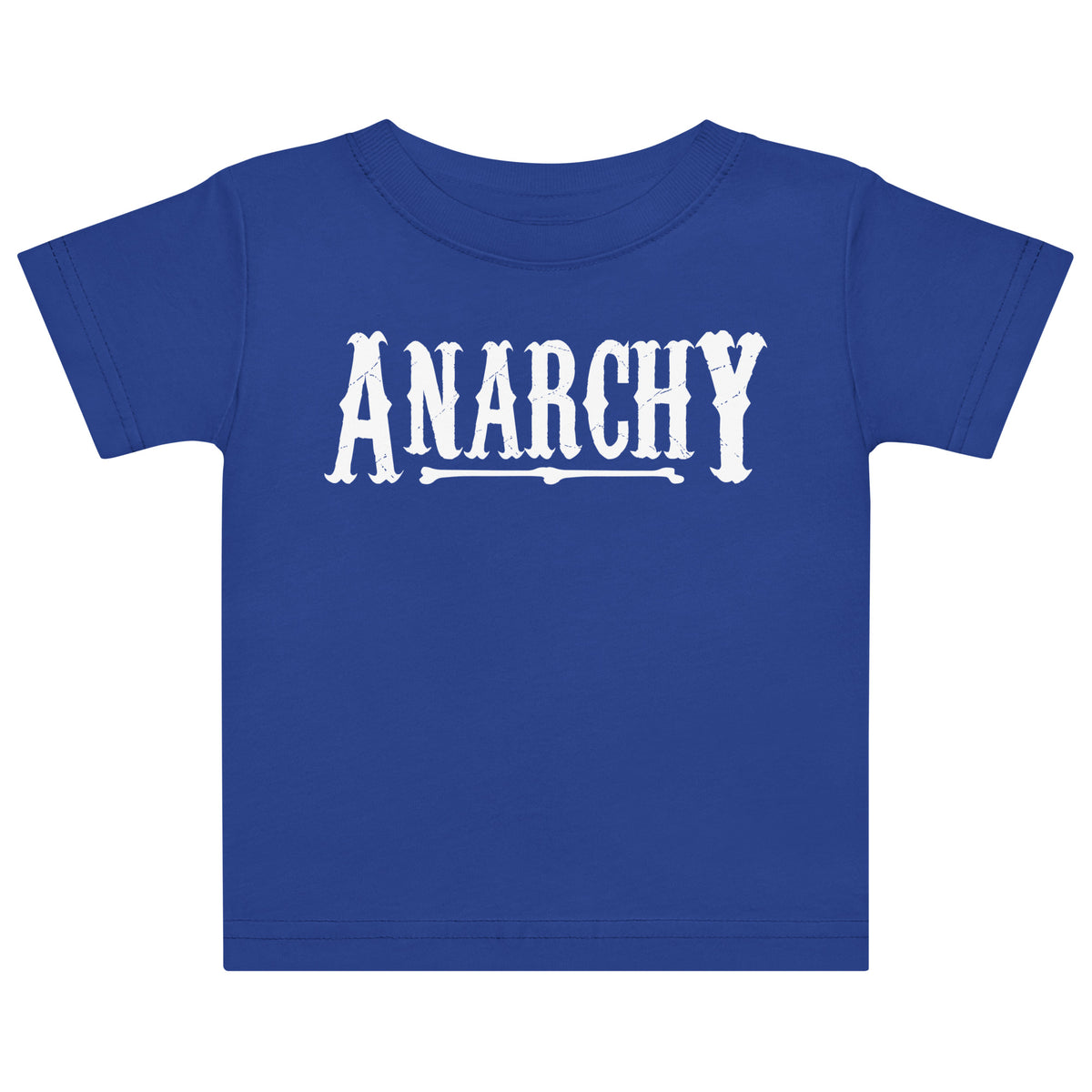Baby Jersey T Shirt Royal classic T-shirt, front view, featuring the Anarchy design