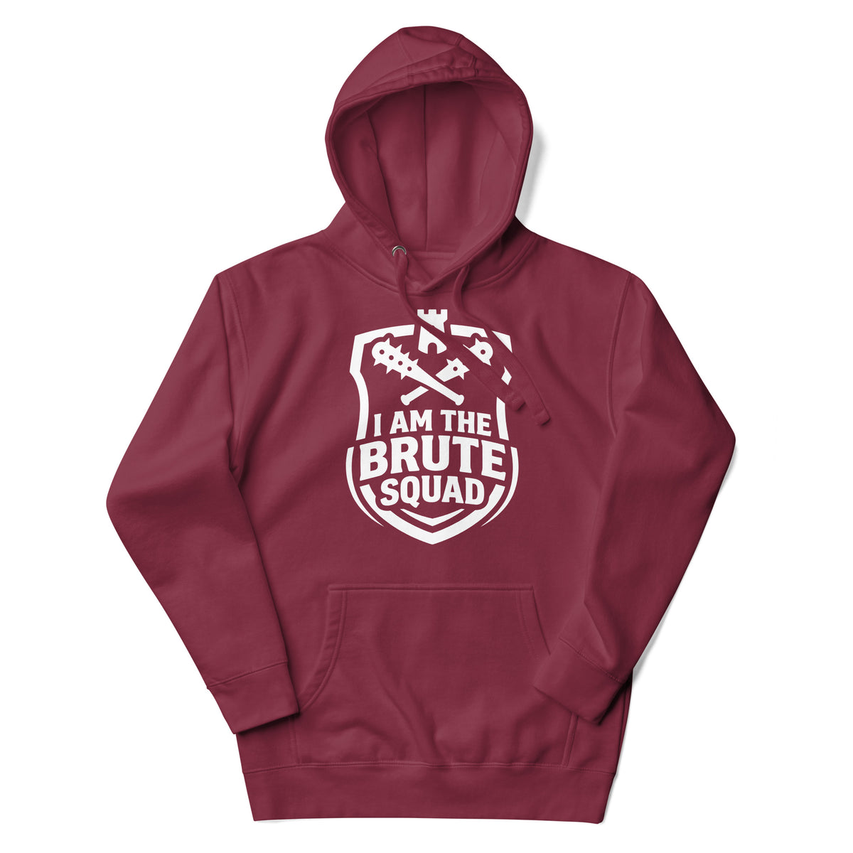 Cotton Heritage M2580 I Maroon pullover hoodie, front view, featuring the Brute Squad Heavy Hitter Hoodie design