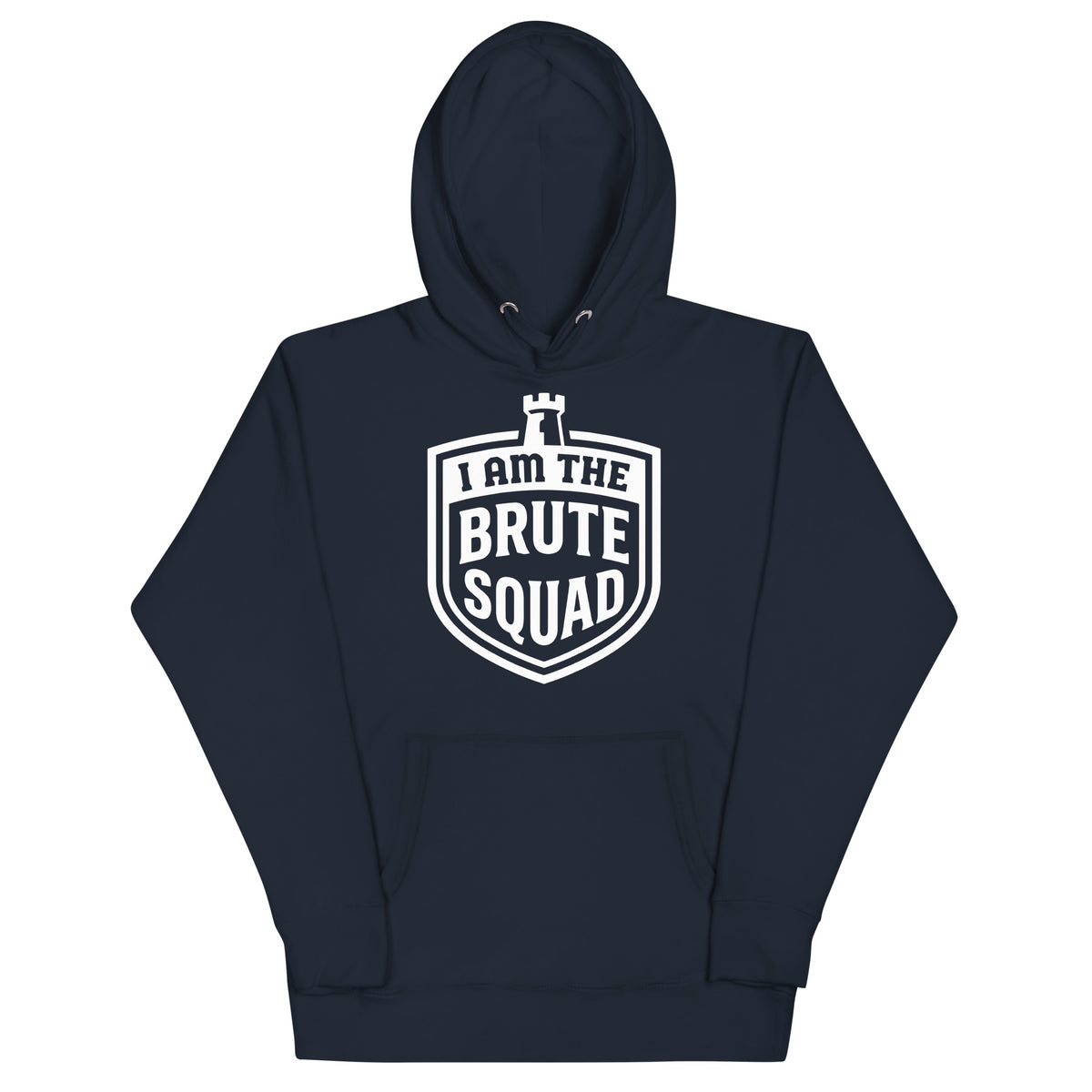 Cotton Heritage M2580 I Navy Blazer pullover hoodie, front view, featuring the Brute Squad Arena Champion Hoodie design