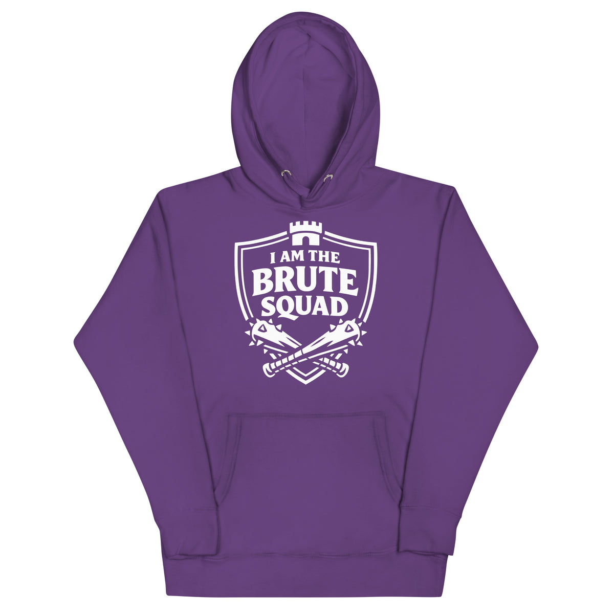 Cotton Heritage M2580 I Purple pullover hoodie, front view, featuring the Brute Squad Elite Badge Hoodie design