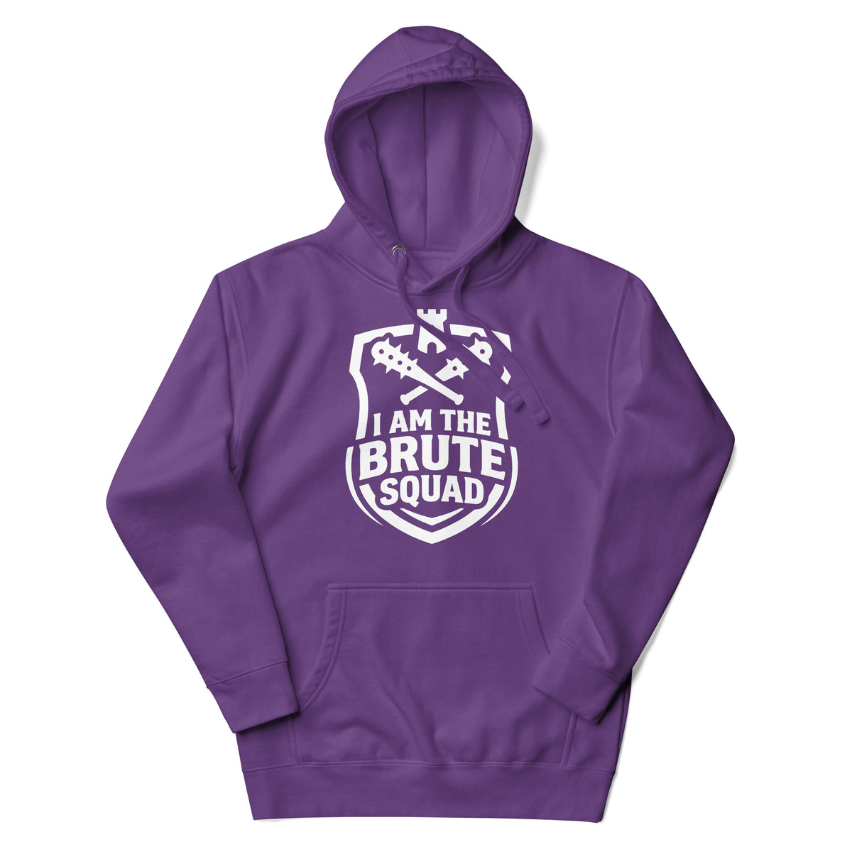 Cotton Heritage M2580 I Purple pullover hoodie, front view, featuring the Brute Squad Heavy Hitter Hoodie design