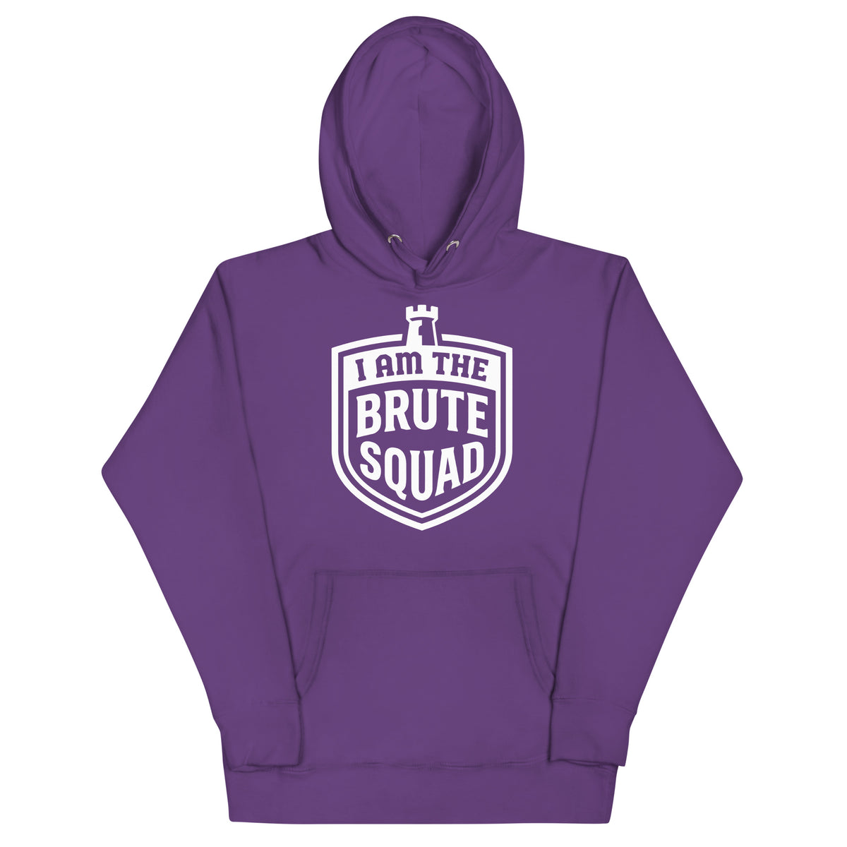Cotton Heritage M2580 I Purple pullover hoodie, front view, featuring the Brute Squad Arena Champion Hoodie design