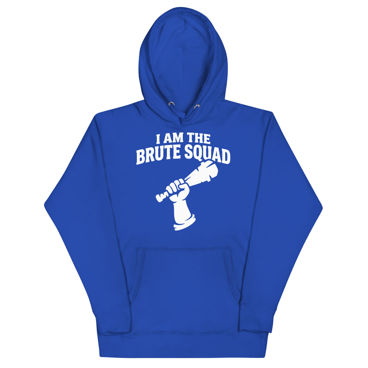 Cotton Heritage M2580 I Team Royal pullover hoodie, front view, featuring the Brute Squad Royal Enforcer Hoodie design