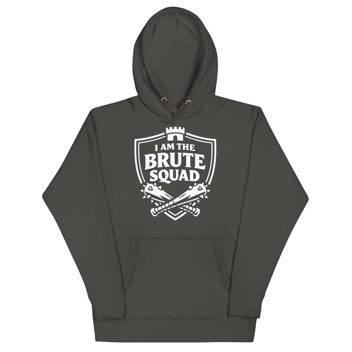 Cotton Heritage M2580 I Vintage Black pullover hoodie, front view, featuring the Brute Squad Elite Badge Hoodie design