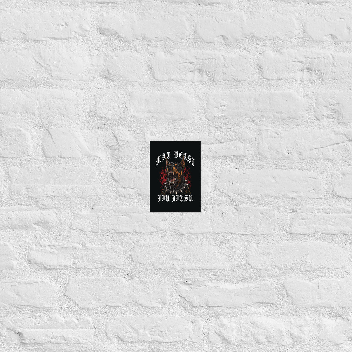 Mat Beast Doberman Jiu Jitsu matte poster in 5 × 7 inch format, front view, featuring a snarling Doberman and red accents.