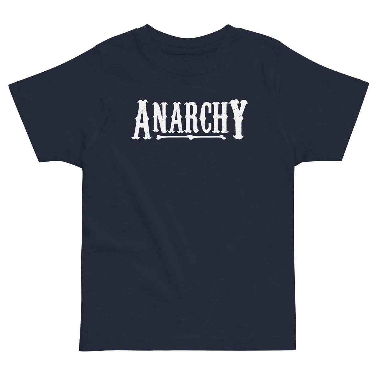 Toddler Jersey T Shirt Navy classic T-shirt, front view, featuring the Anarchy design