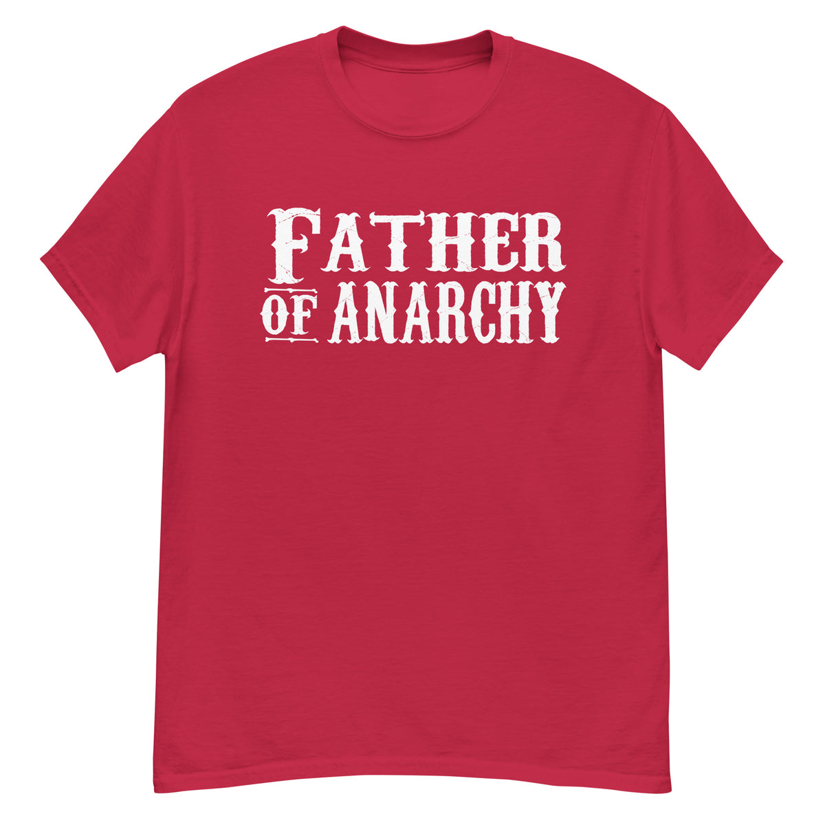 Cardinal classic T-shirt, front view, featuring the Father of Anarchy classic tee design