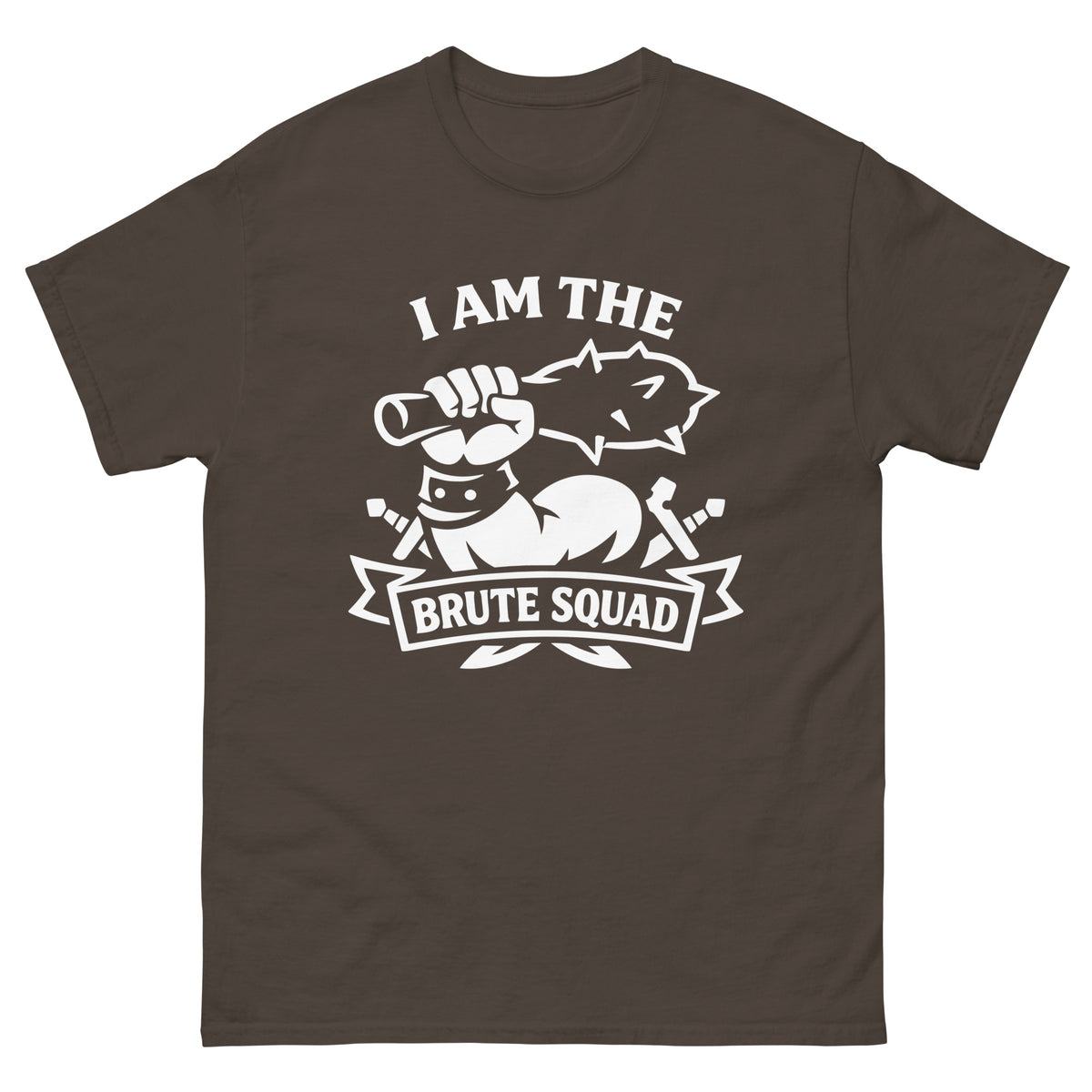 Dark Chocolate classic T-shirt, front view, featuring the Brute Squad Classic Emblem classic tee design