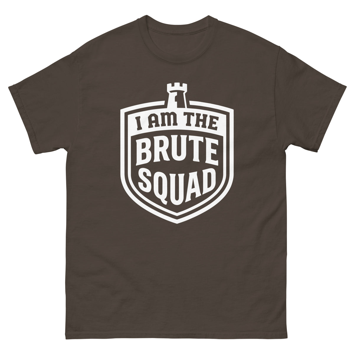 Dark Chocolate classic T-shirt, front view, featuring the Brute Squad Arena Champion classic tee design