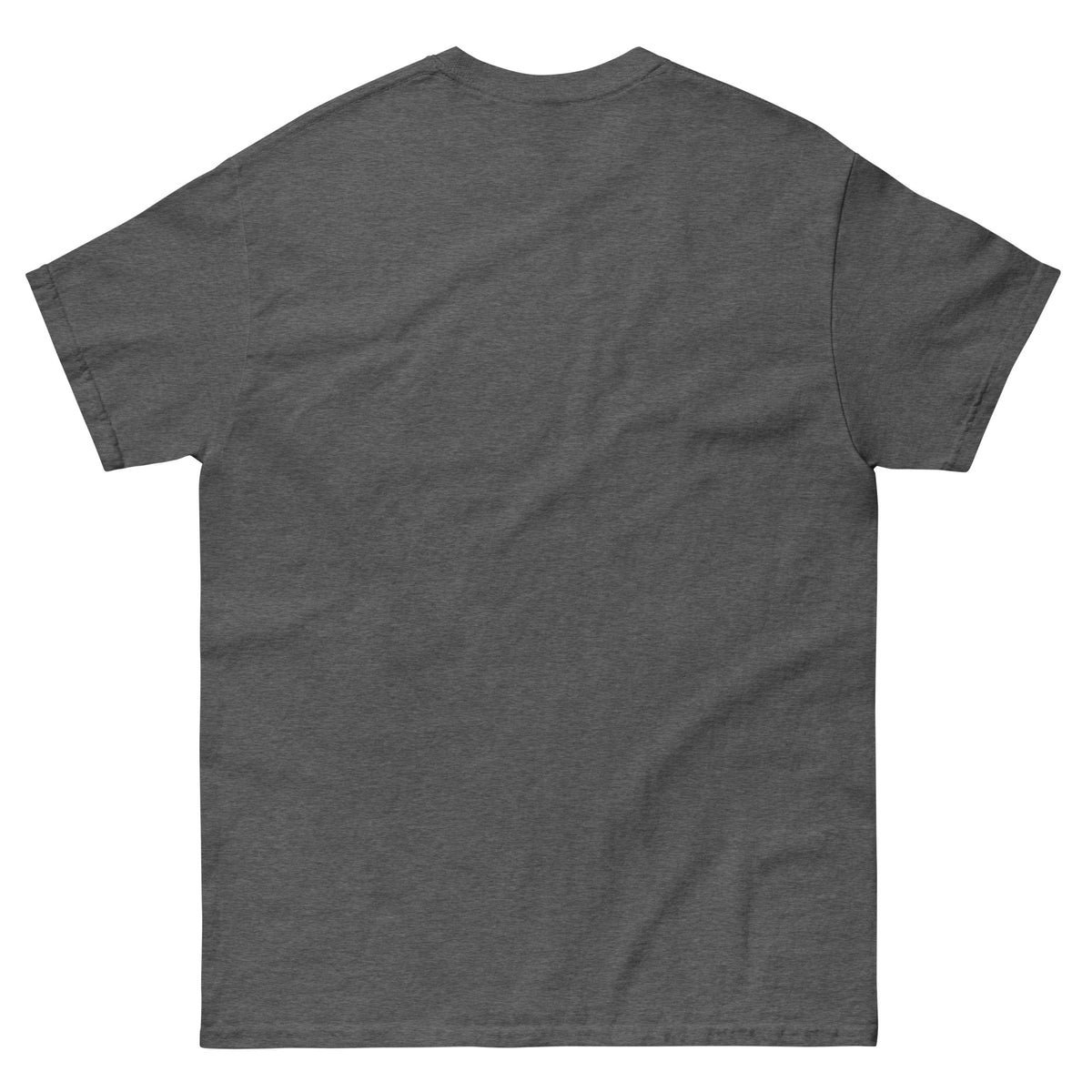 Dark Heather classic T-shirt, back view, featuring the Brute Squad Classic Emblem classic tee design