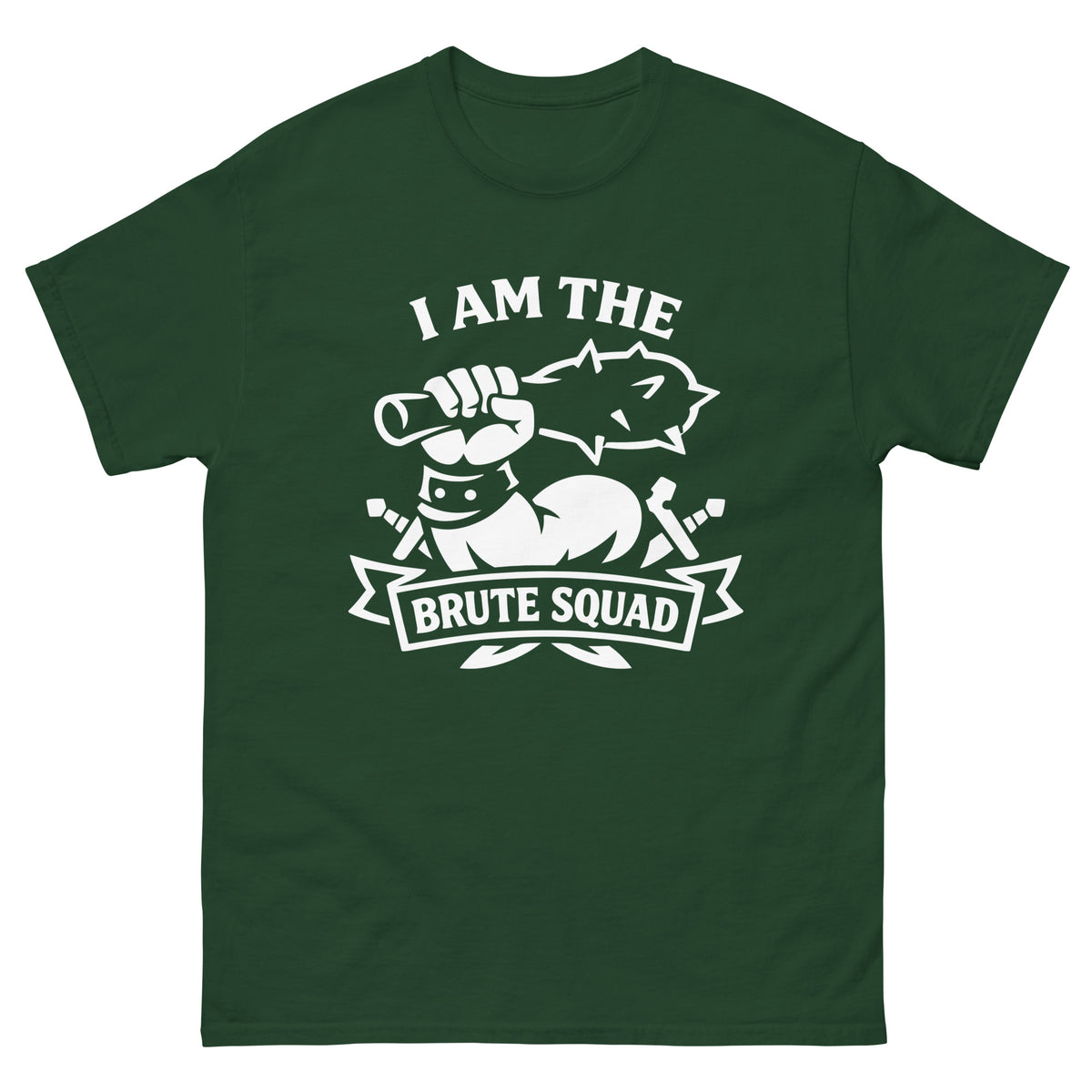 Forest Green classic T-shirt, front view, featuring the Brute Squad Classic Emblem classic tee design