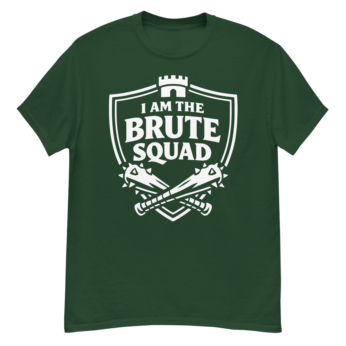Forest Green classic T-shirt, front view, featuring the Brute Squad Elite Badge classic tee design