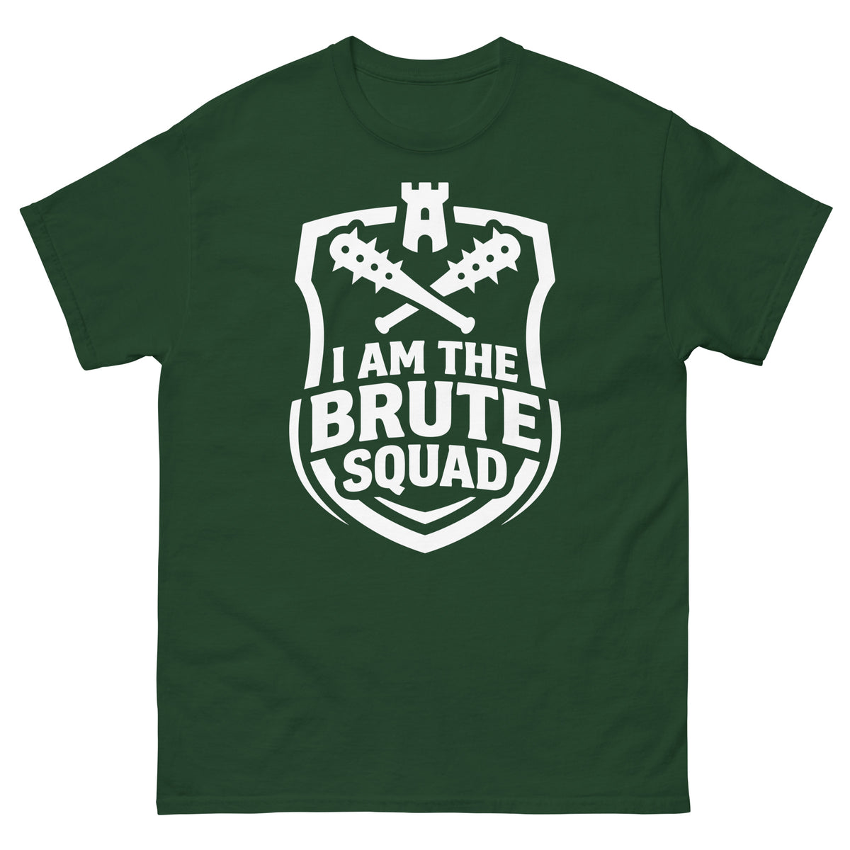 Forest Green classic T-shirt, front view, featuring the Brute Squad Heavy Hitter classic tee design