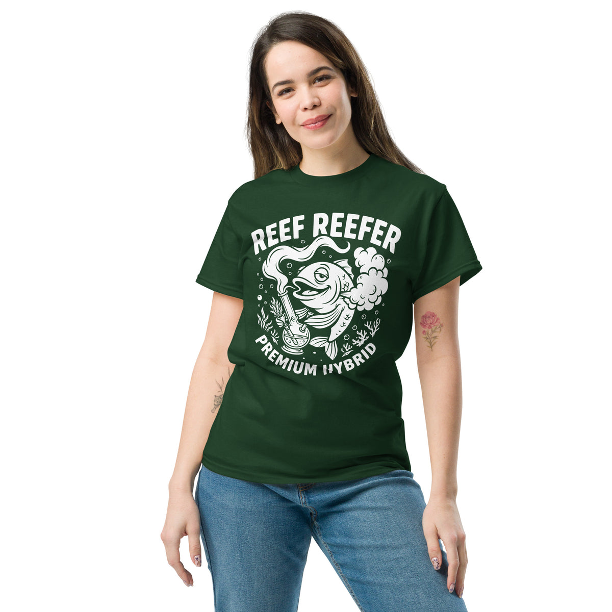 Reef Reefer: Premium Hybrid Unisex Classic T-Shirt, forest green, front view