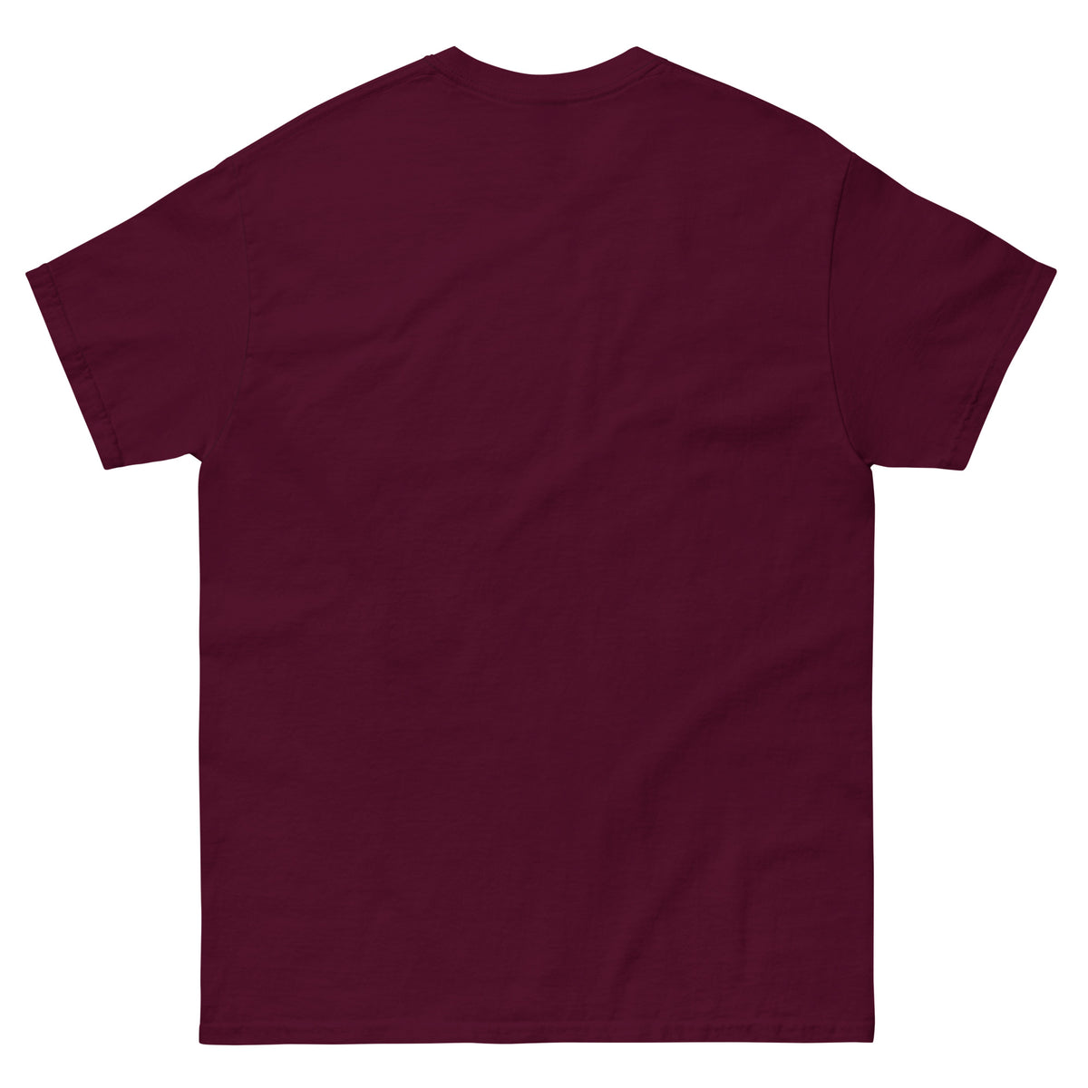 Maroon classic T-shirt, back view, featuring the Brute Squad Classic Emblem classic tee design