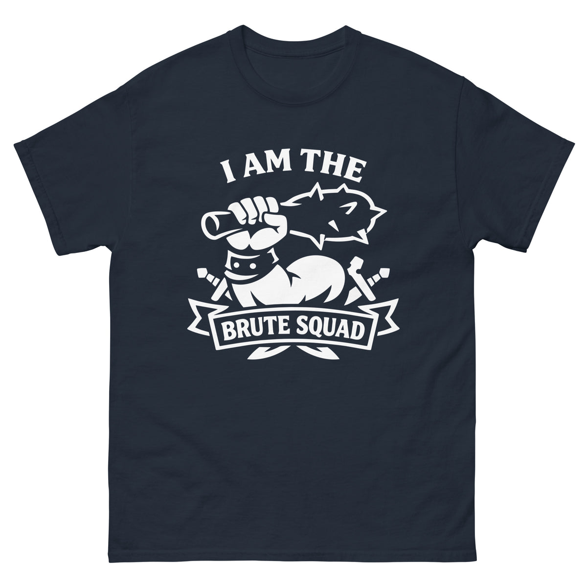Navy classic T-shirt, front view, featuring the Brute Squad Classic Emblem classic tee design