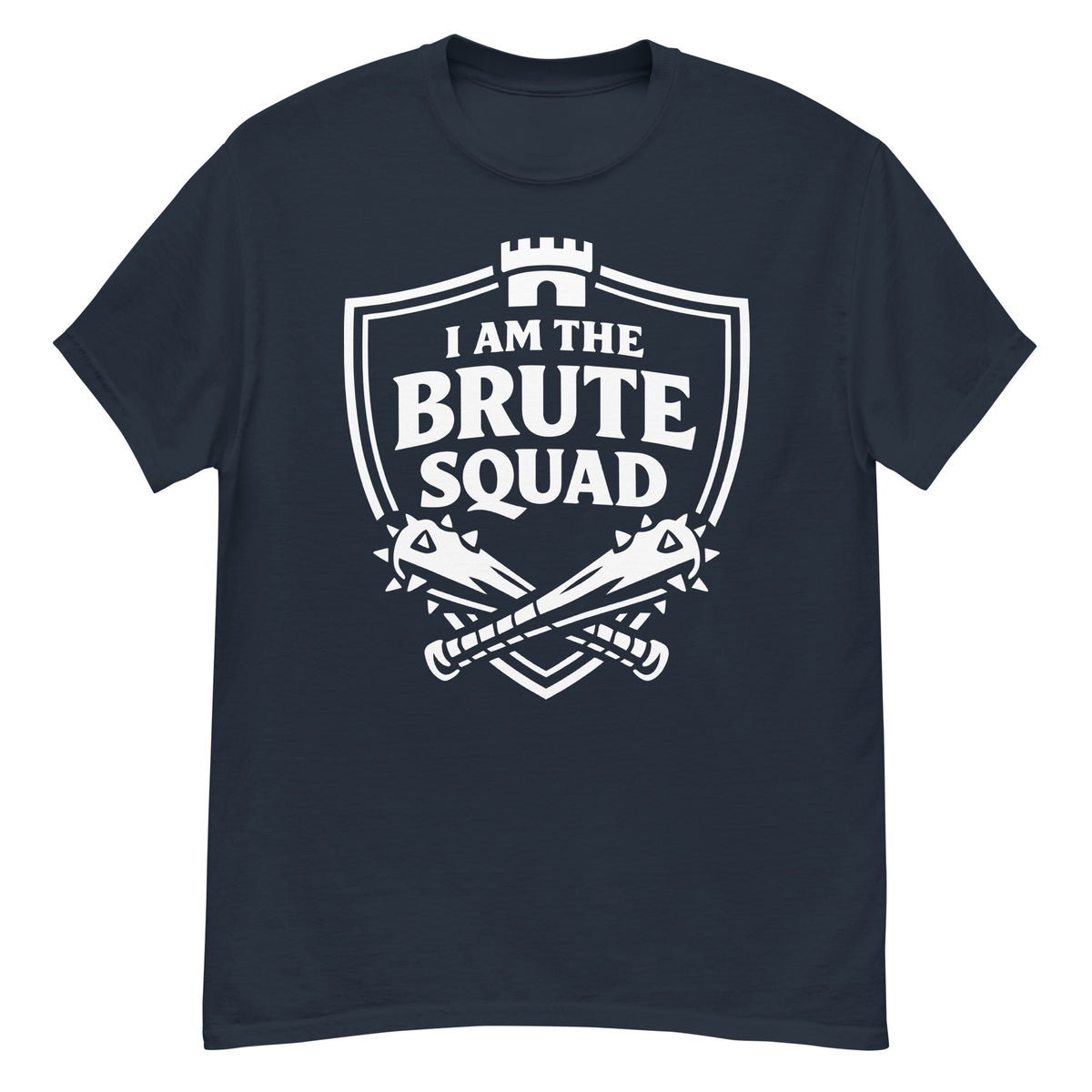 Navy classic T-shirt, front view, featuring the Brute Squad Elite Badge classic tee design