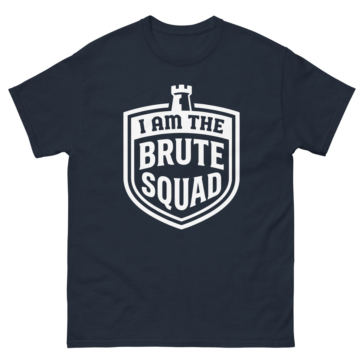 Navy classic T-shirt, front view, featuring the Brute Squad Arena Champion classic tee design