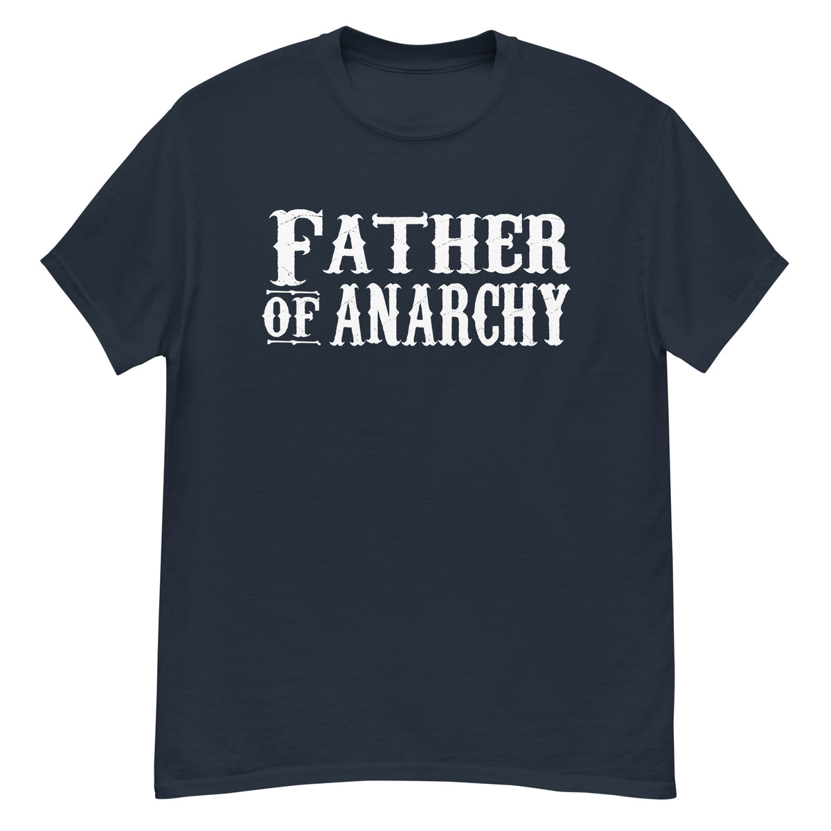 Navy classic T-shirt, front view, featuring the Father of Anarchy classic tee design
