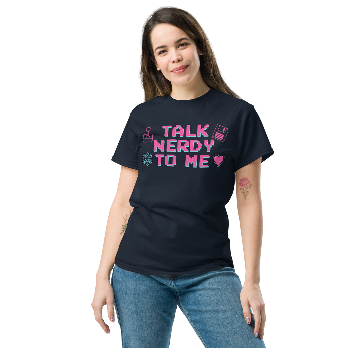 Talk Nerdy to Me Unisex Classic T-Shirt, navy, front view