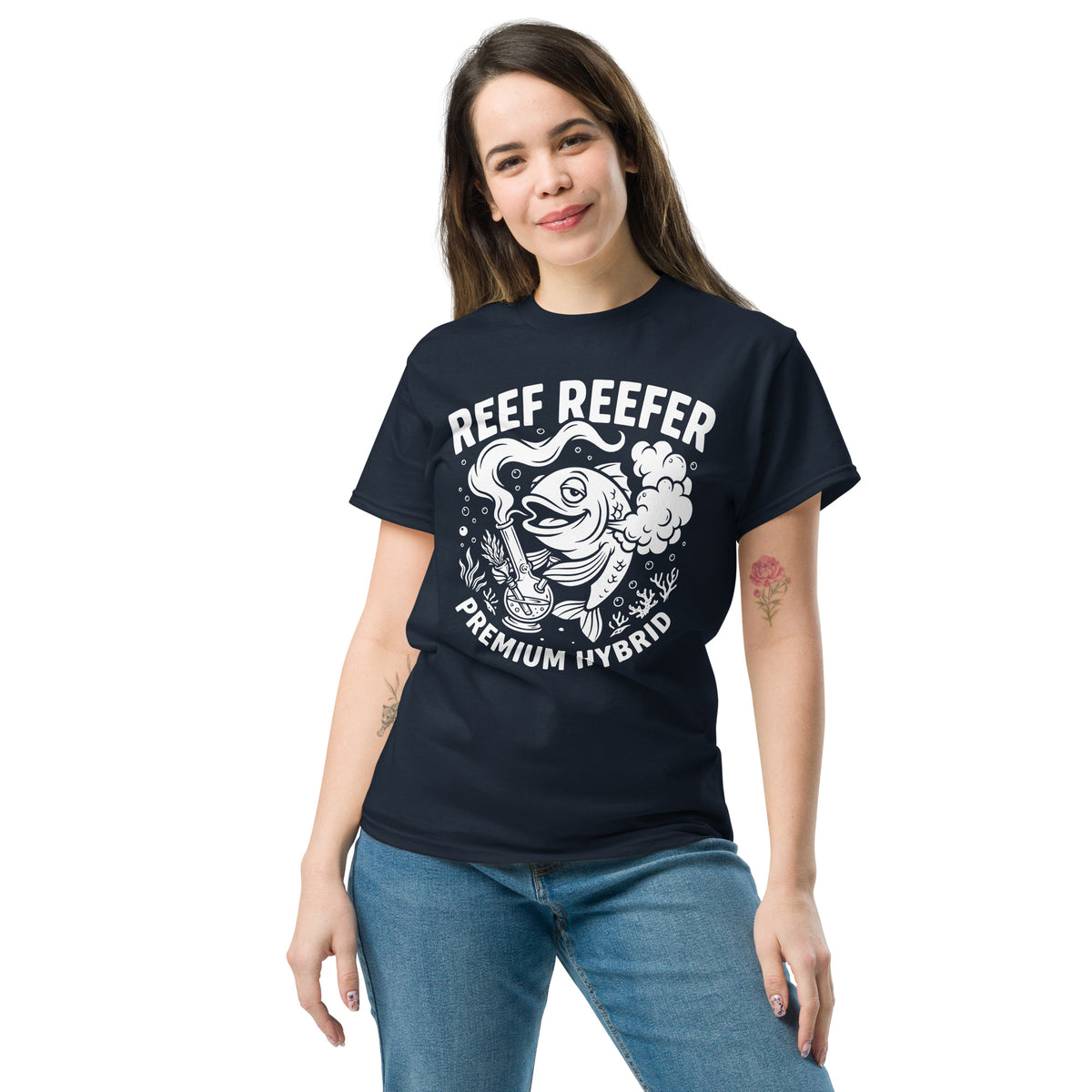 Reef Reefer: Premium Hybrid Unisex Classic T-Shirt, navy, front view