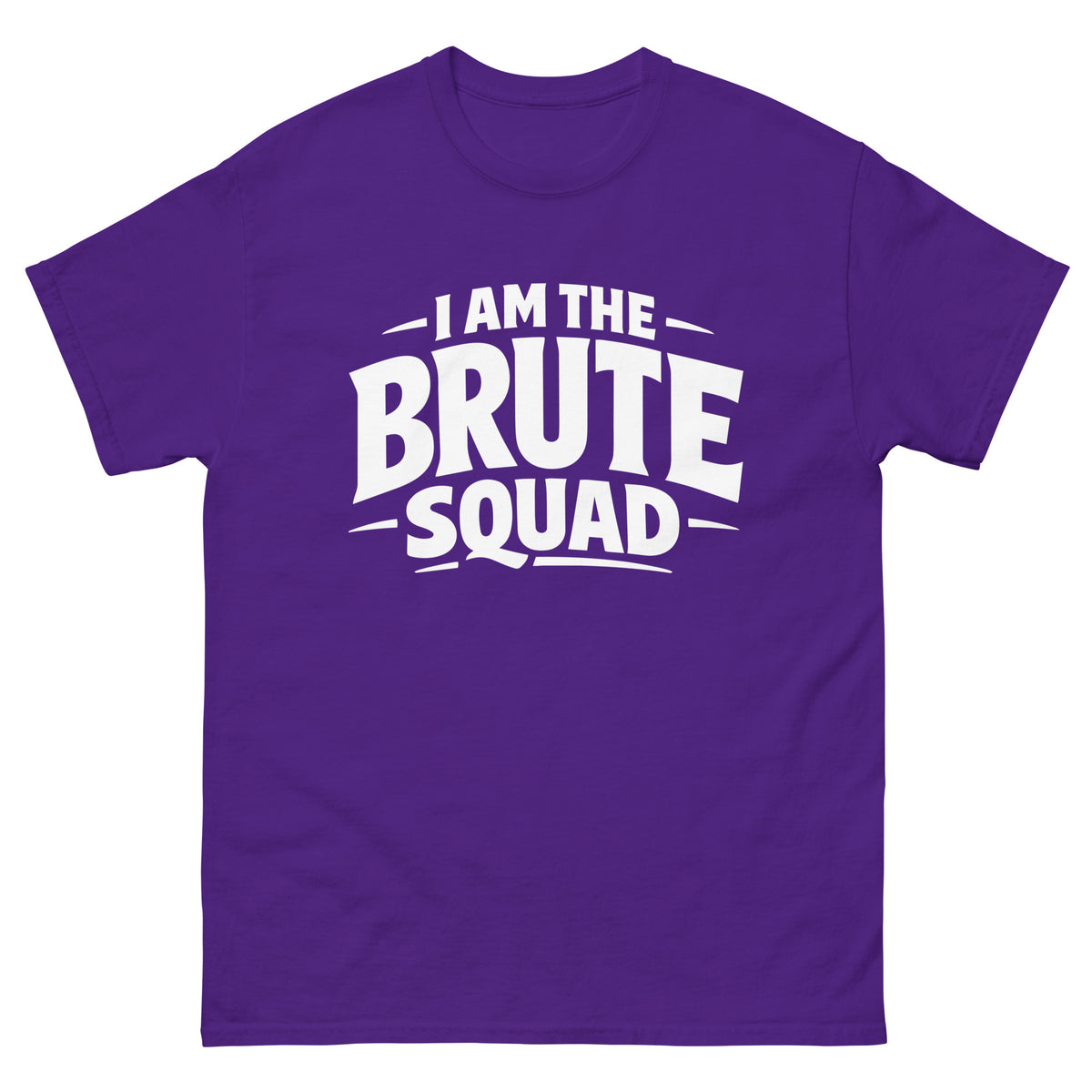 Purple classic T-shirt, front view, featuring the Brute Squad Declaration classic tee design