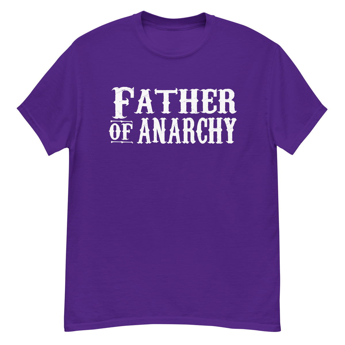 Purple classic T-shirt, front view, featuring the Father of Anarchy classic tee design