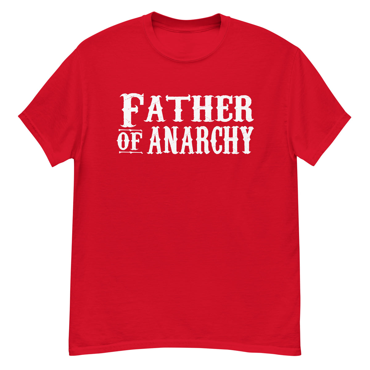 Red classic T-shirt, front view, featuring the Father of Anarchy classic tee design