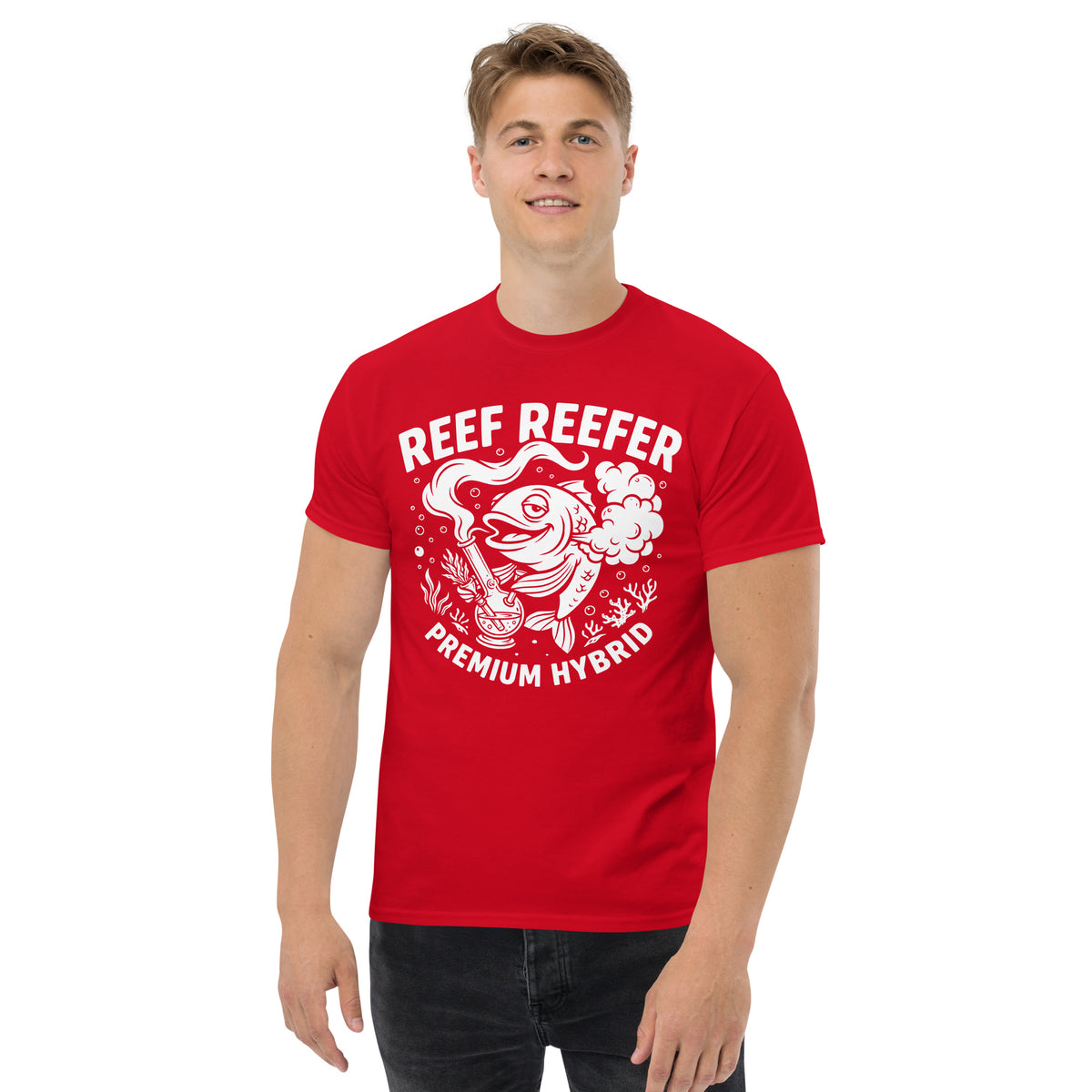 Reef Reefer: Premium Hybrid Unisex Classic T-Shirt, red, front view