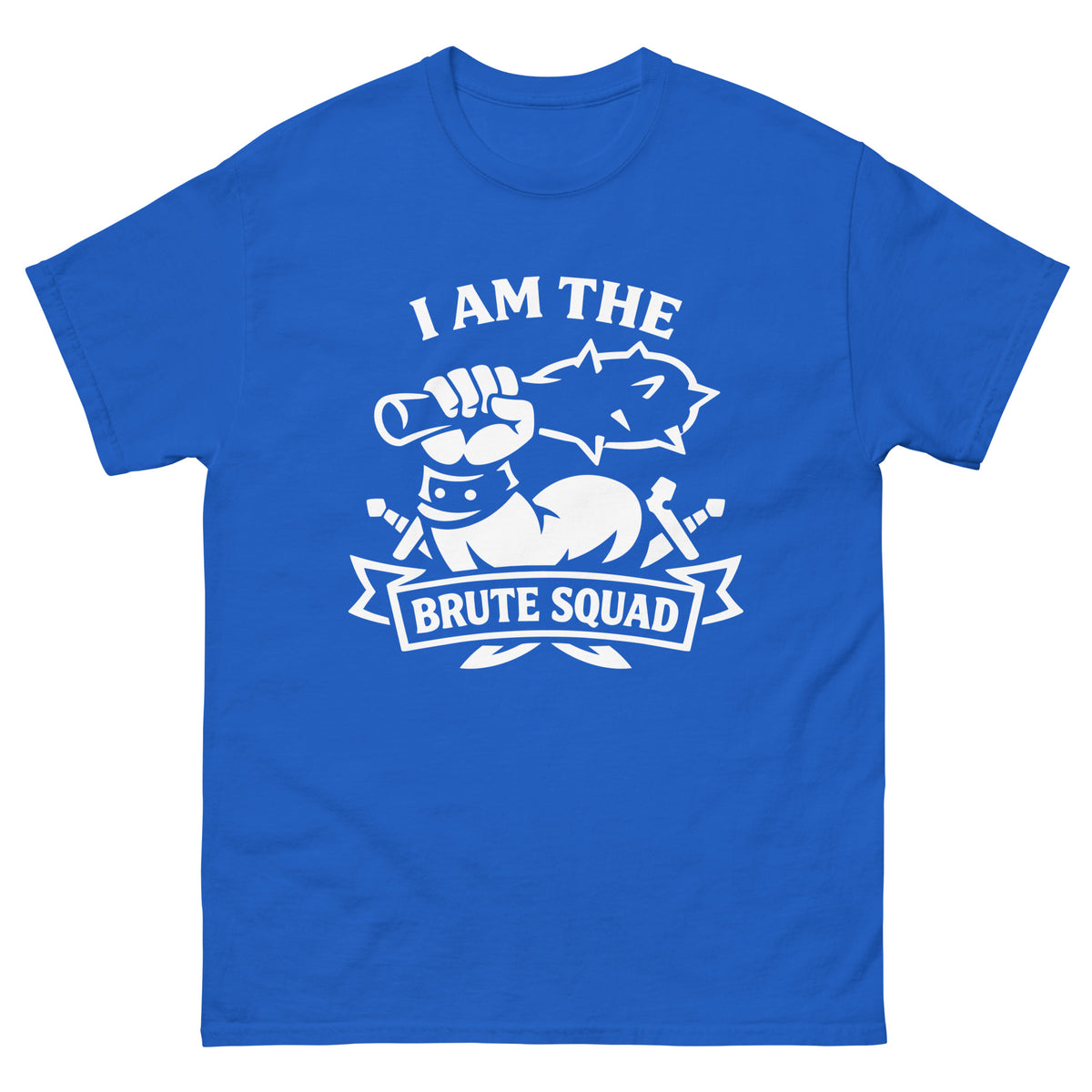 Royal classic T-shirt, front view, featuring the Brute Squad Classic Emblem classic tee design
