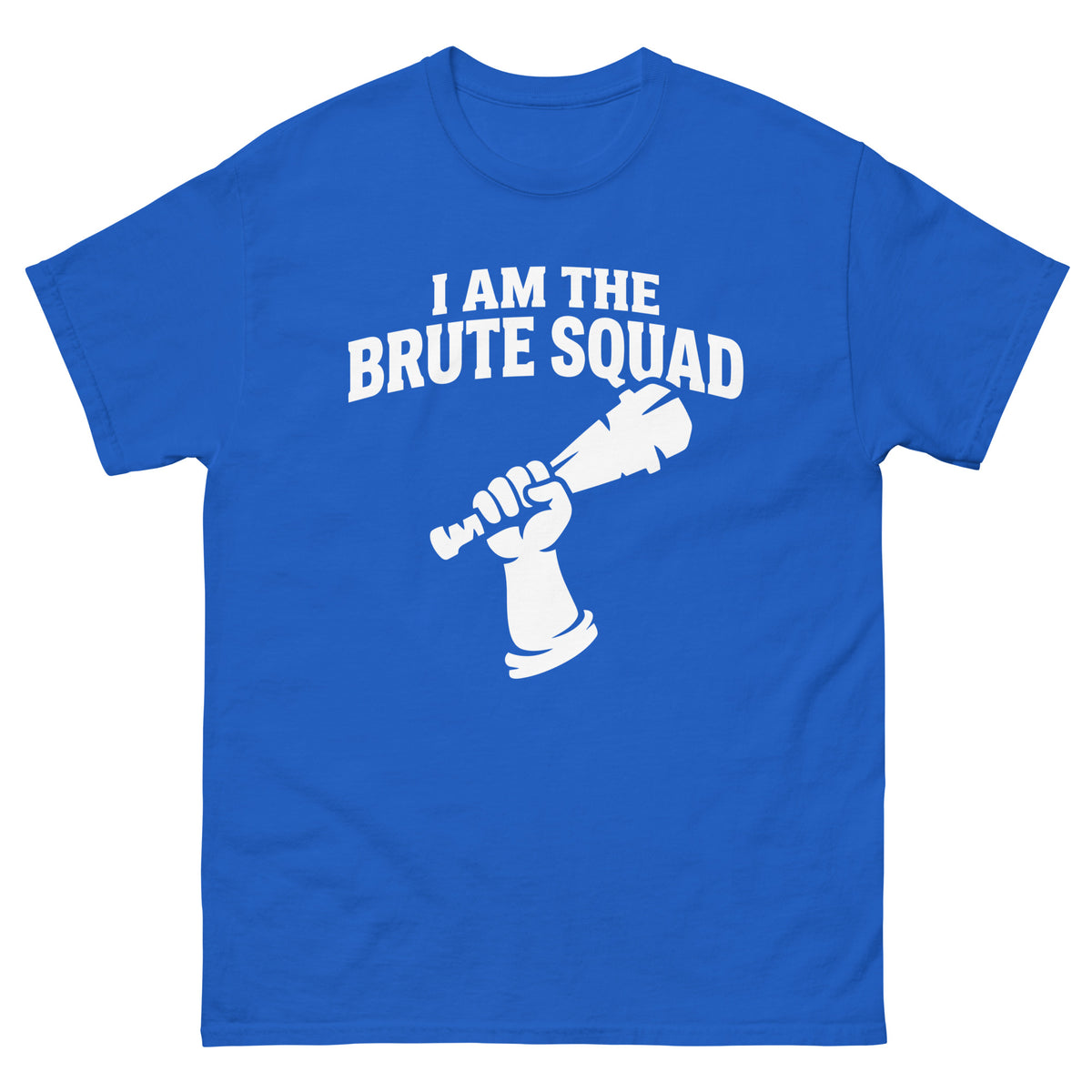 Royal classic T-shirt, front view, featuring the Brute Squad Royal Enforcer classic tee design