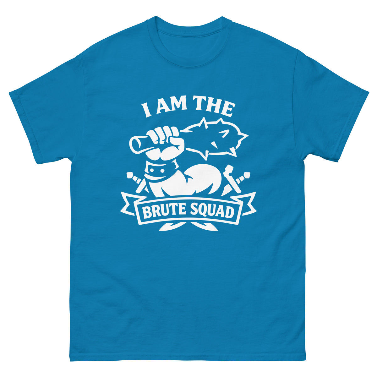 Sapphire classic T-shirt, front view, featuring the Brute Squad Classic Emblem classic tee design