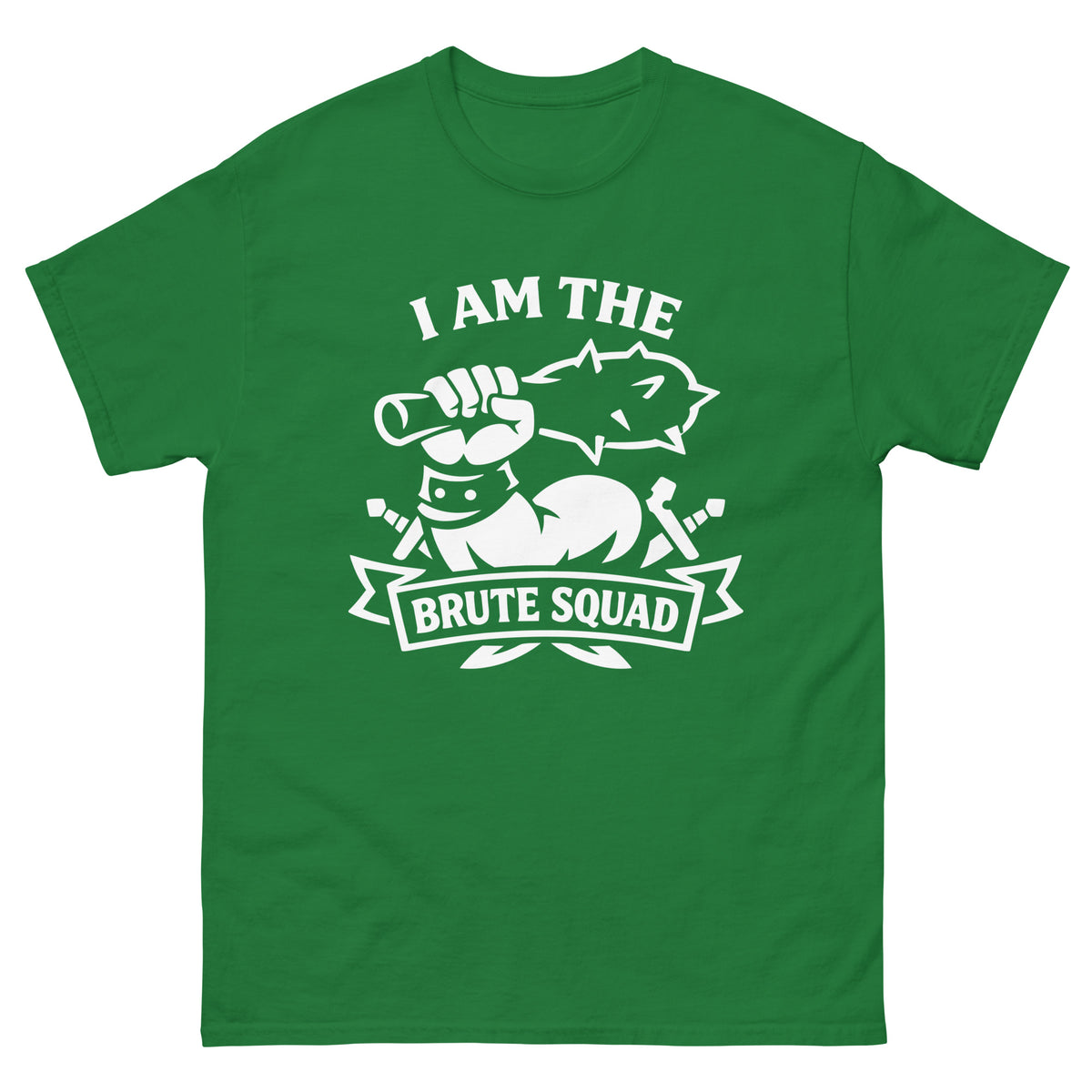 Turf Green classic T-shirt, front view, featuring the Brute Squad Classic Emblem classic tee design