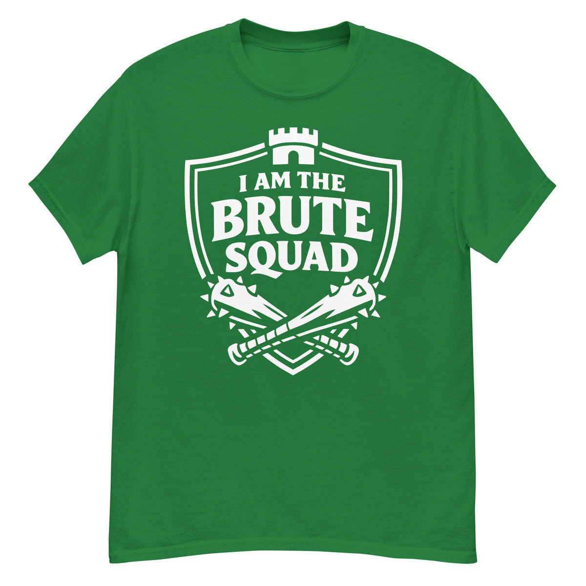 Turf Green classic T-shirt, front view, featuring the Brute Squad Elite Badge classic tee design