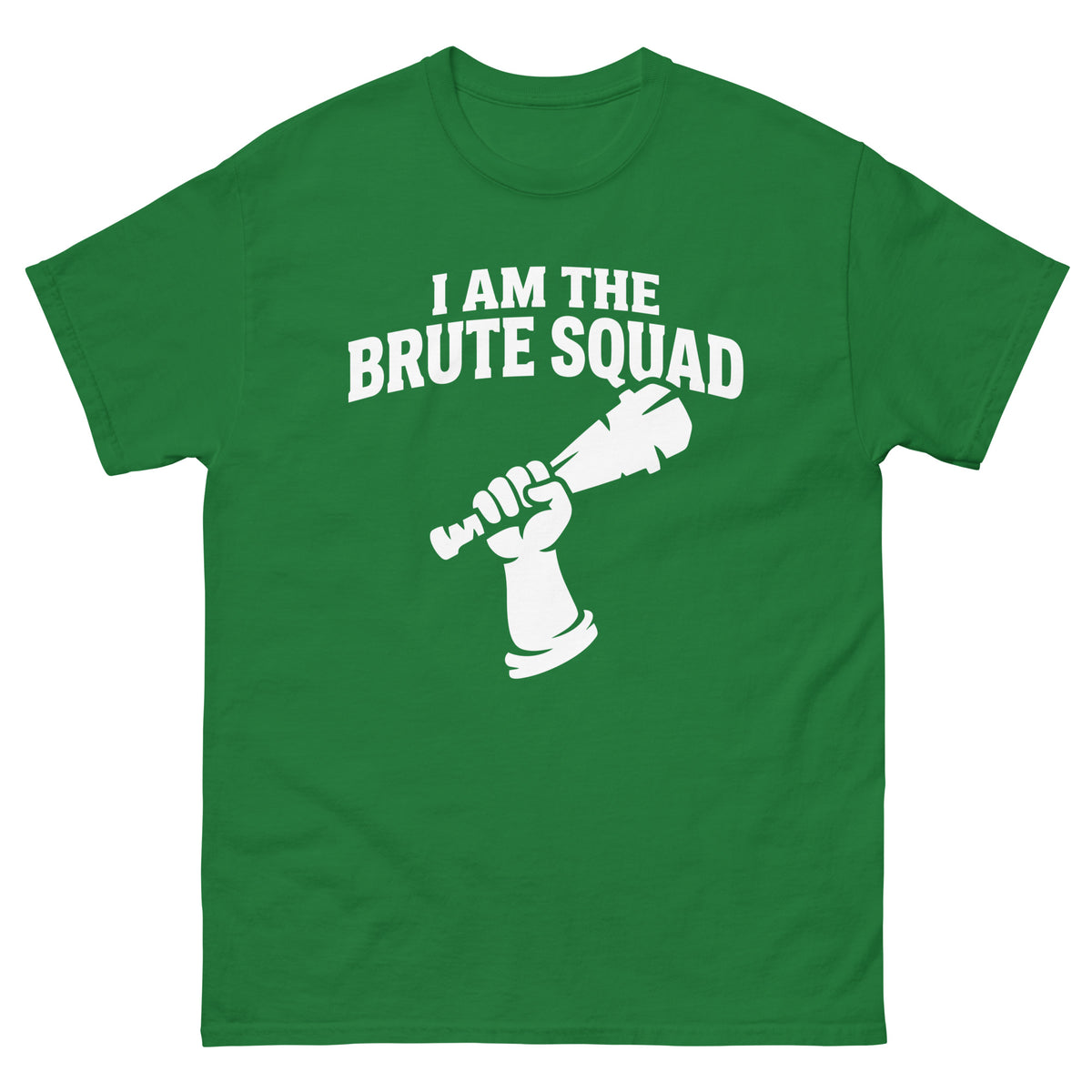 Turf Green classic T-shirt, front view, featuring the Brute Squad Royal Enforcer classic tee design
