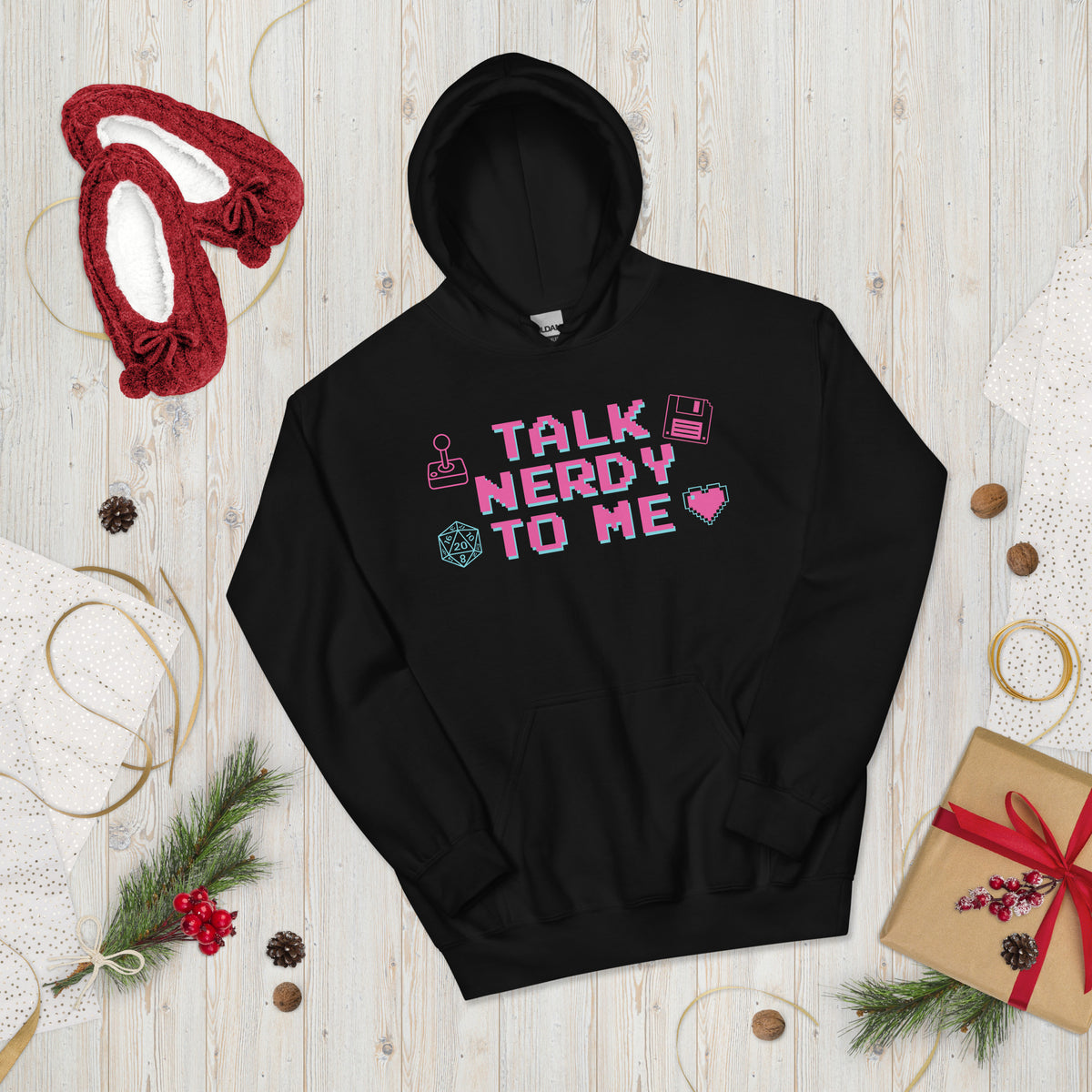 Talk Nerdy to Me Hoodie, black, front view