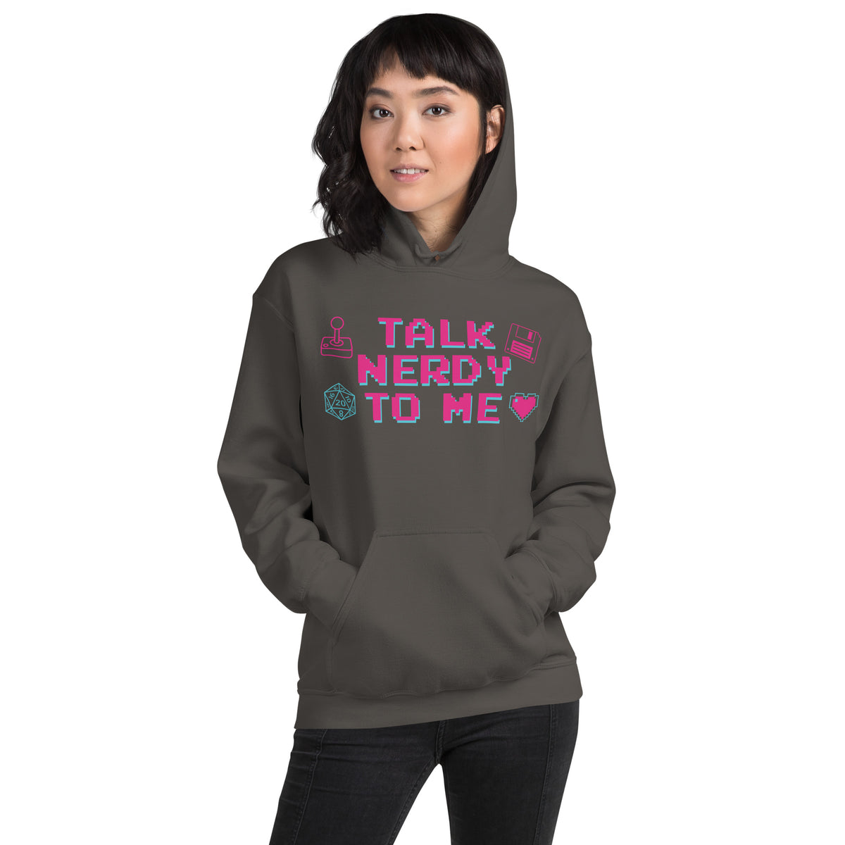 Talk Nerdy to Me Hoodie, charcoal, front view