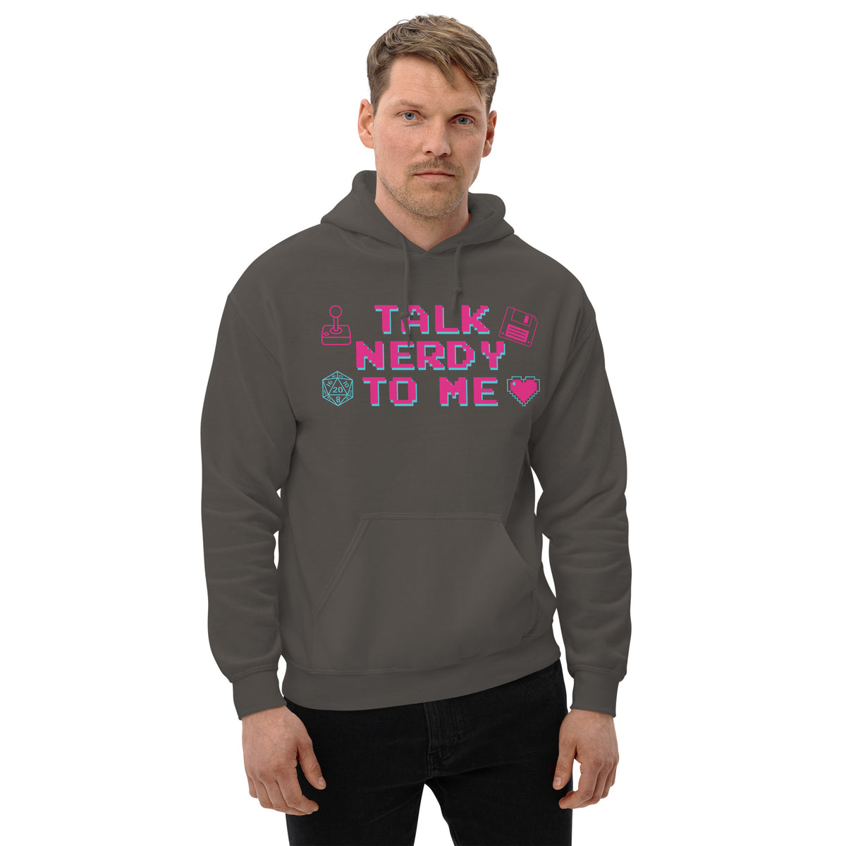 Talk Nerdy to Me Hoodie, charcoal, front view