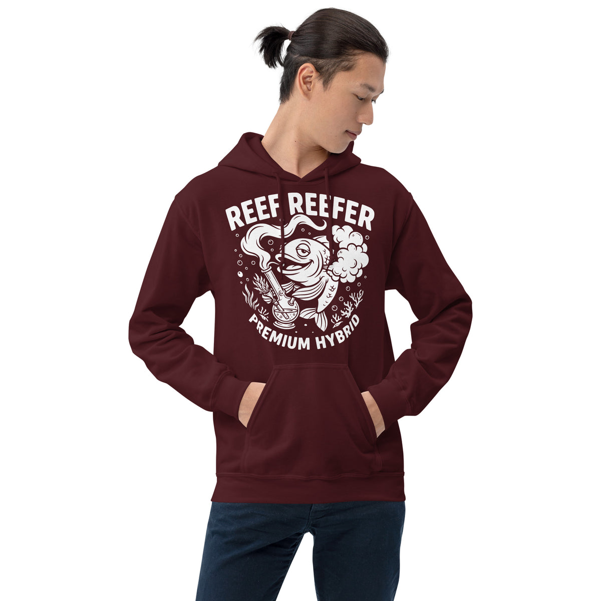 Reef Reefer: Premium Hybrid Hoodie, maroon, front view