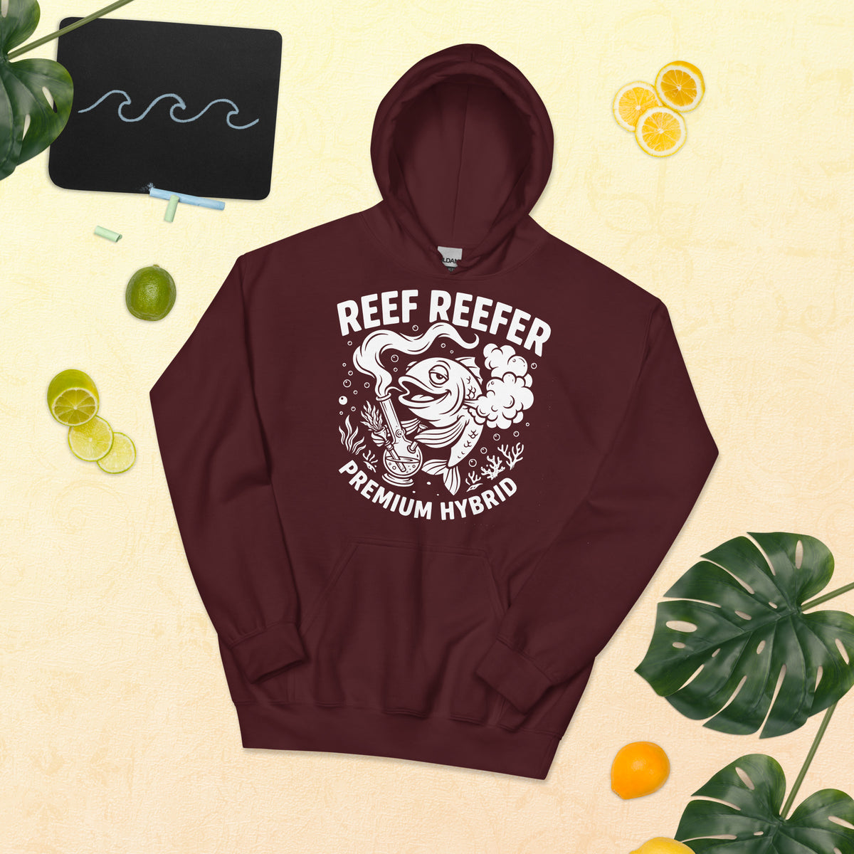 Reef Reefer: Premium Hybrid Hoodie, maroon, front view