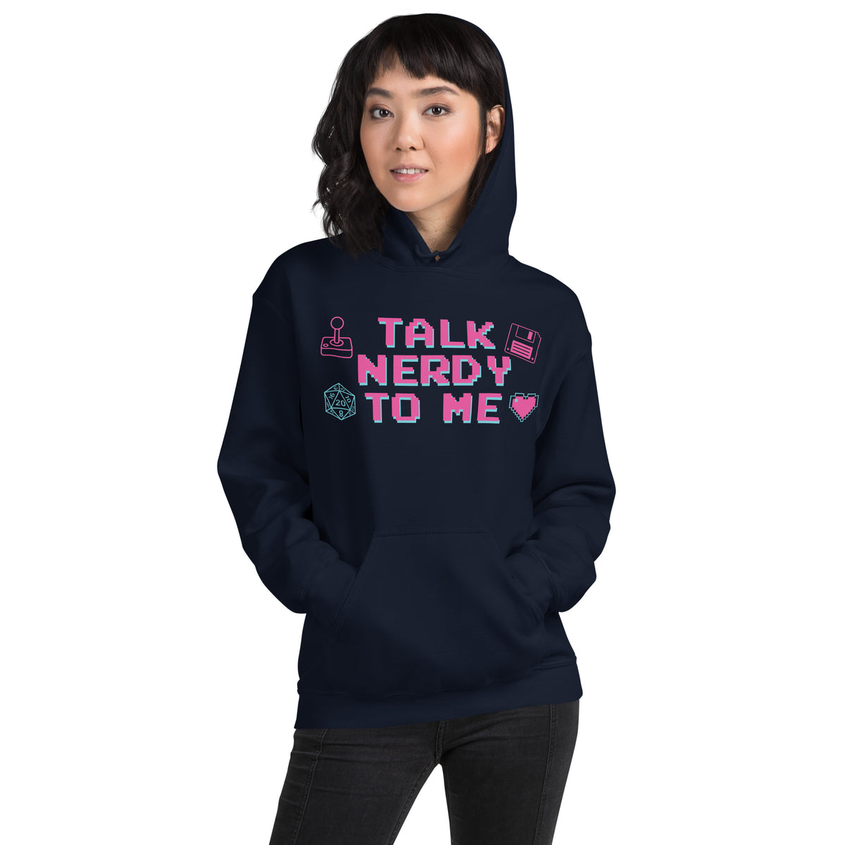 Talk Nerdy to Me Hoodie, navy, front view