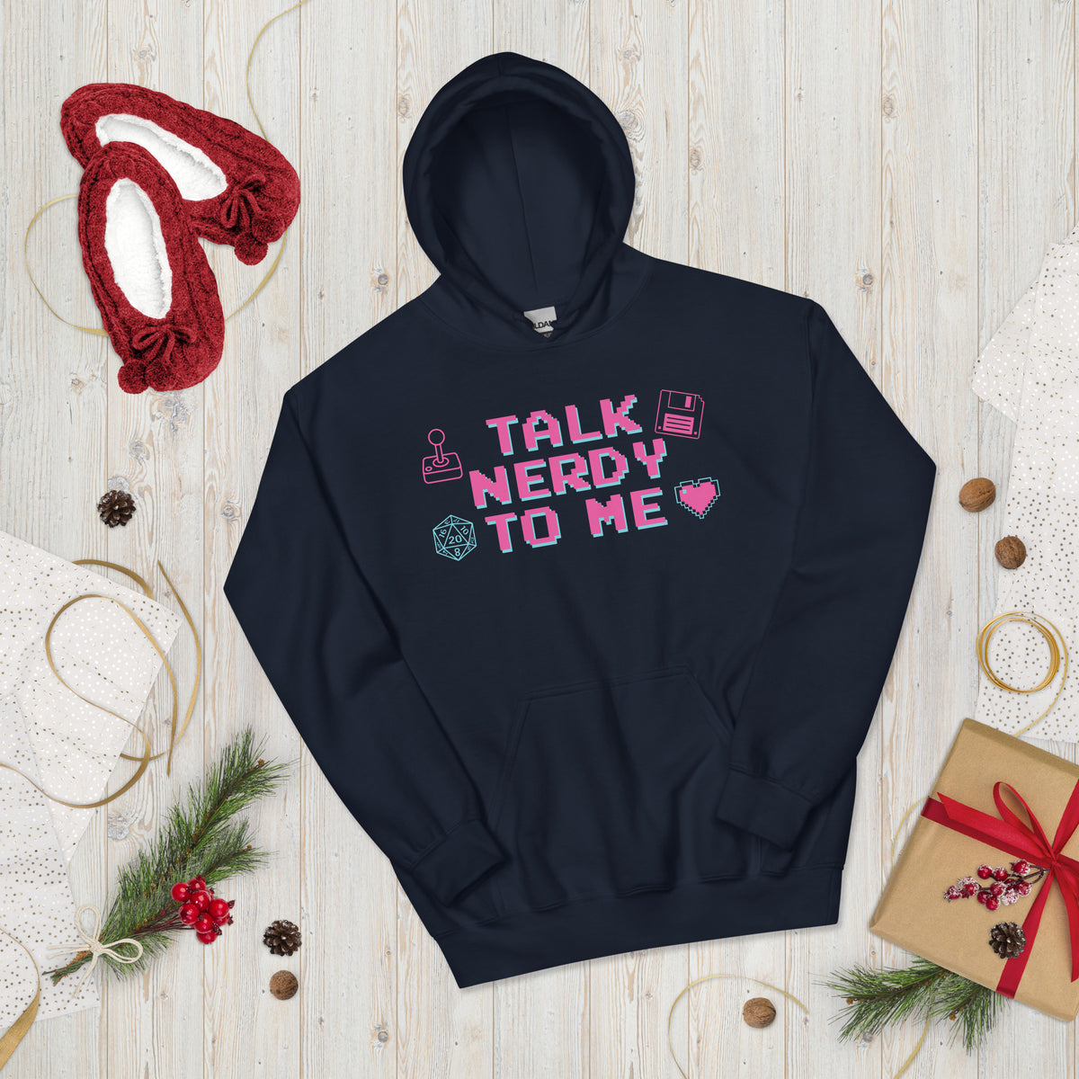 Talk Nerdy to Me Hoodie, navy, front view