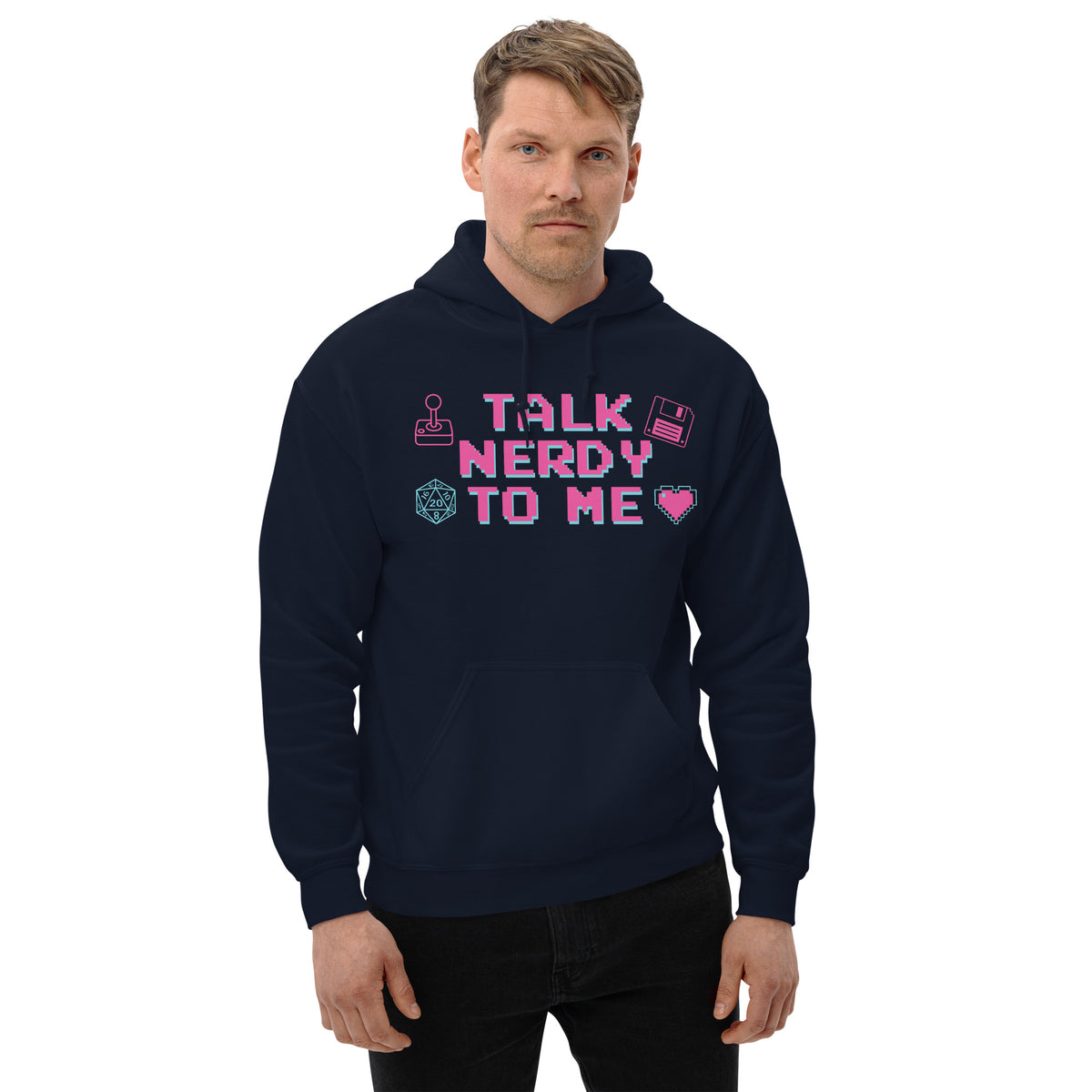 Talk Nerdy to Me Hoodie, navy, front view