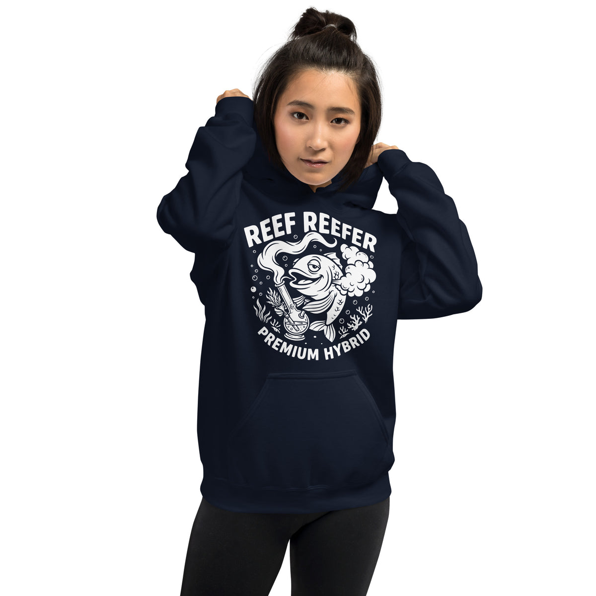 Reef Reefer: Premium Hybrid Hoodie, navy, front view