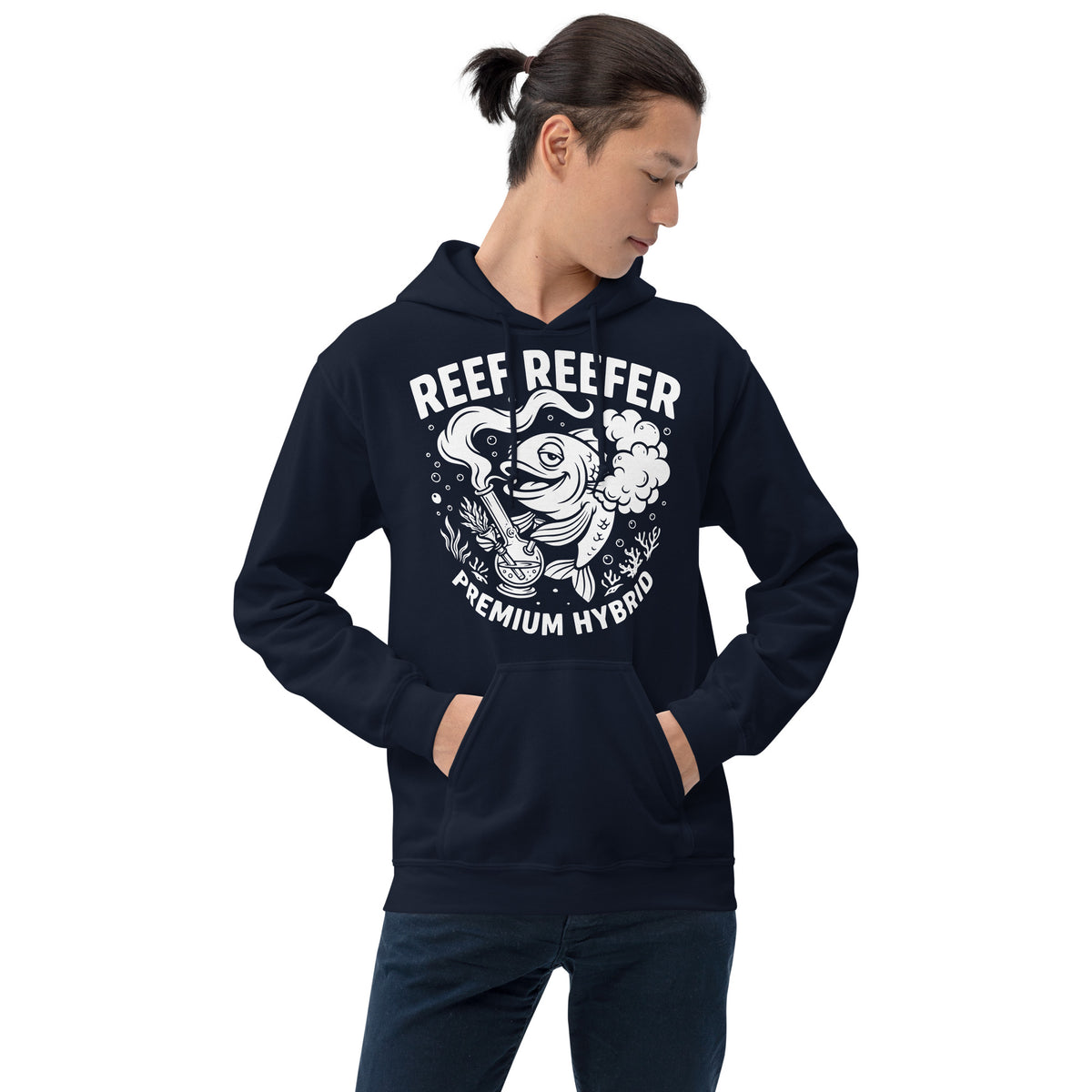 Reef Reefer: Premium Hybrid Hoodie, navy, front view