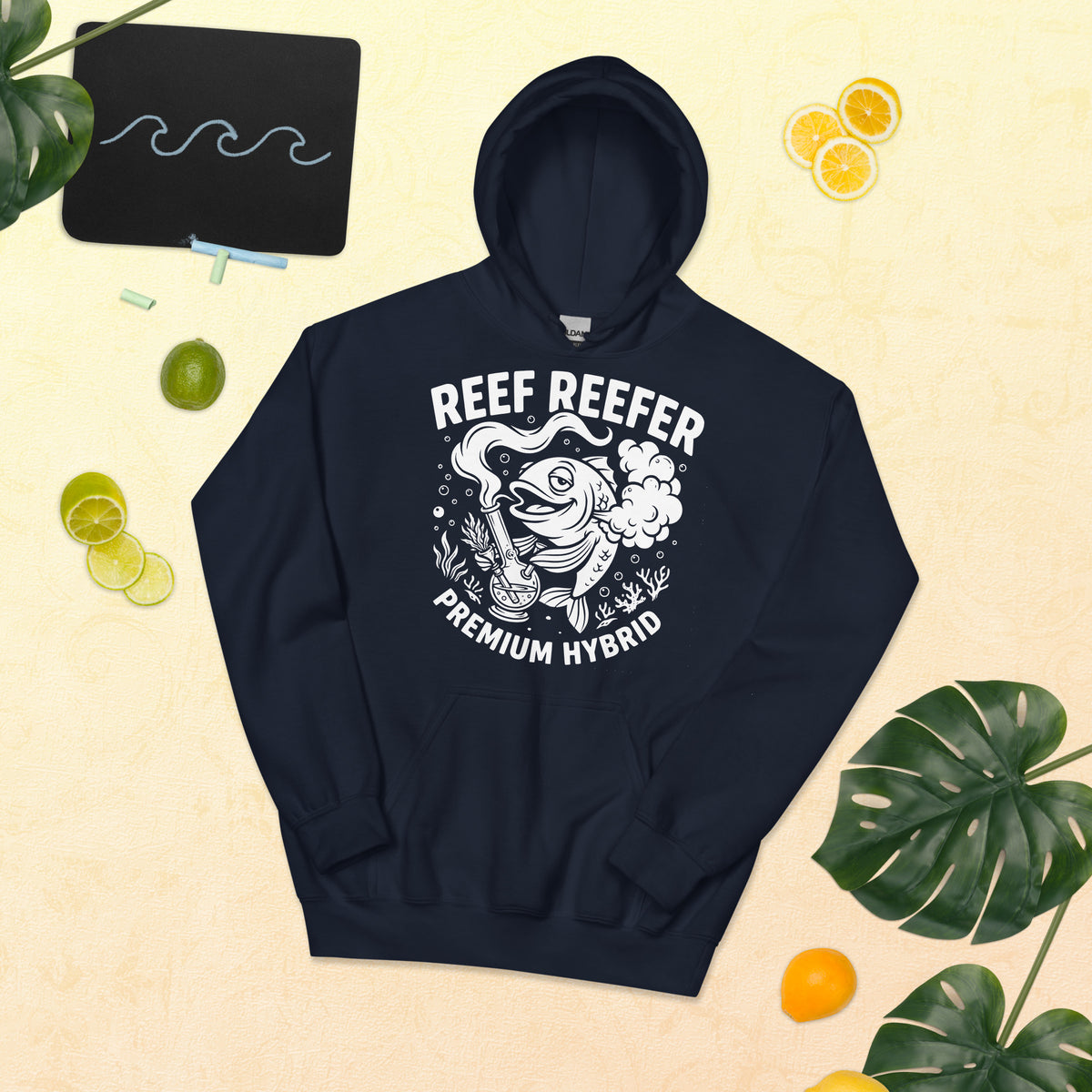 Reef Reefer: Premium Hybrid Hoodie, navy, front view