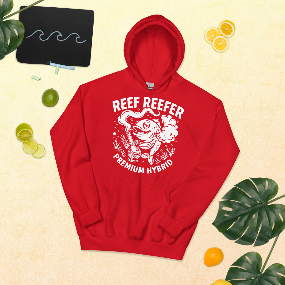 Reef Reefer: Premium Hybrid Hoodie, red, front view