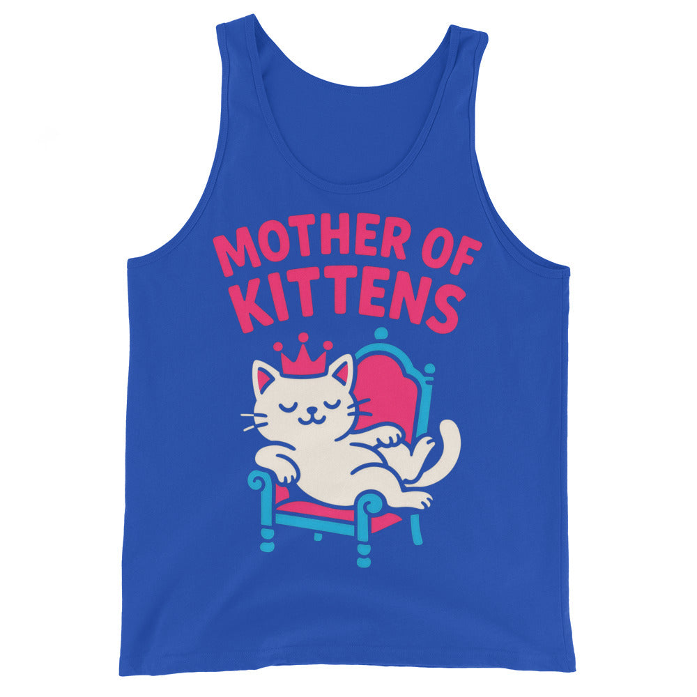 True Royal tank top, front view, featuring the Mother of Kittens Queen Cat design