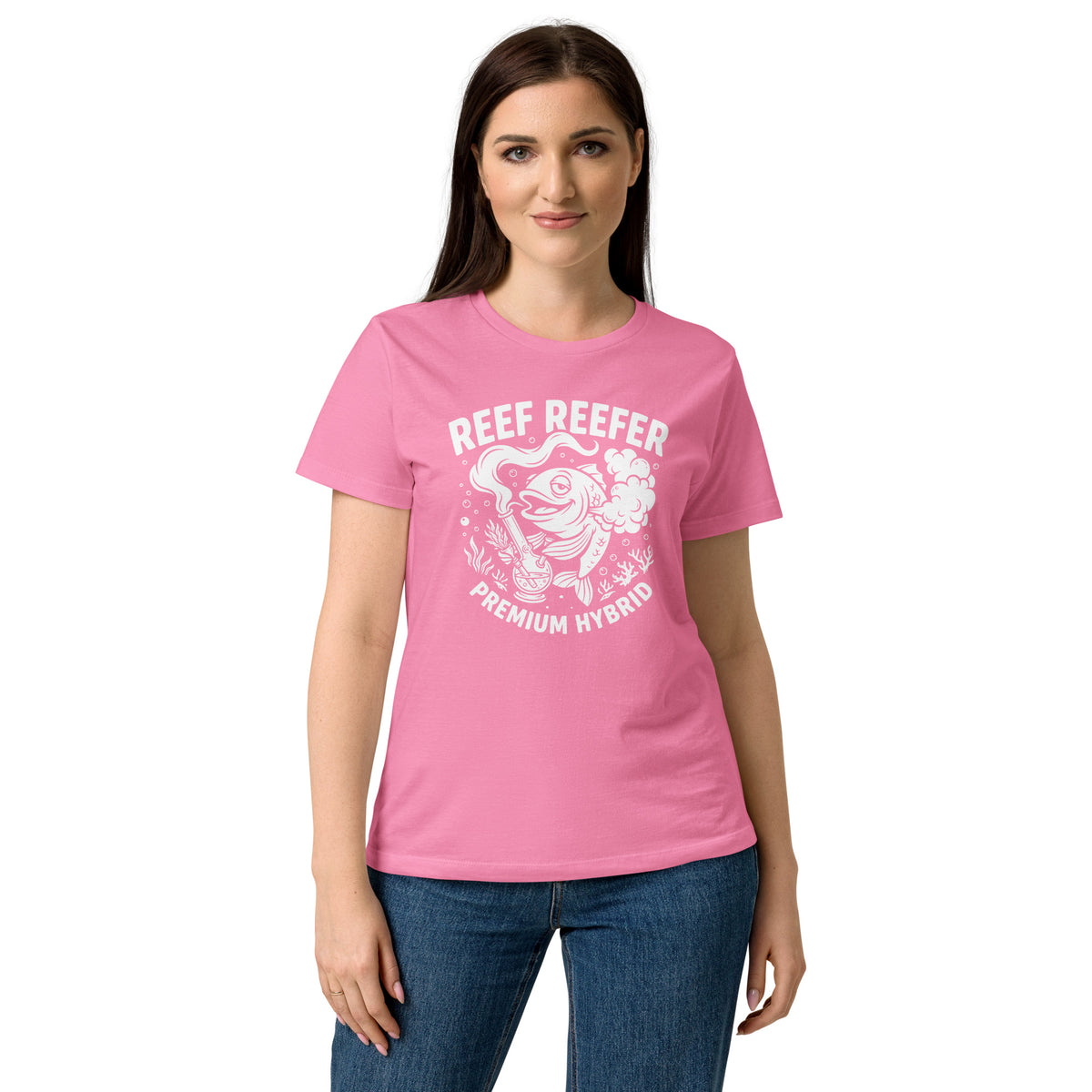 Reef Reefer: Premium Hybrid Women's Softstyle T-Shirt, azalea, front view