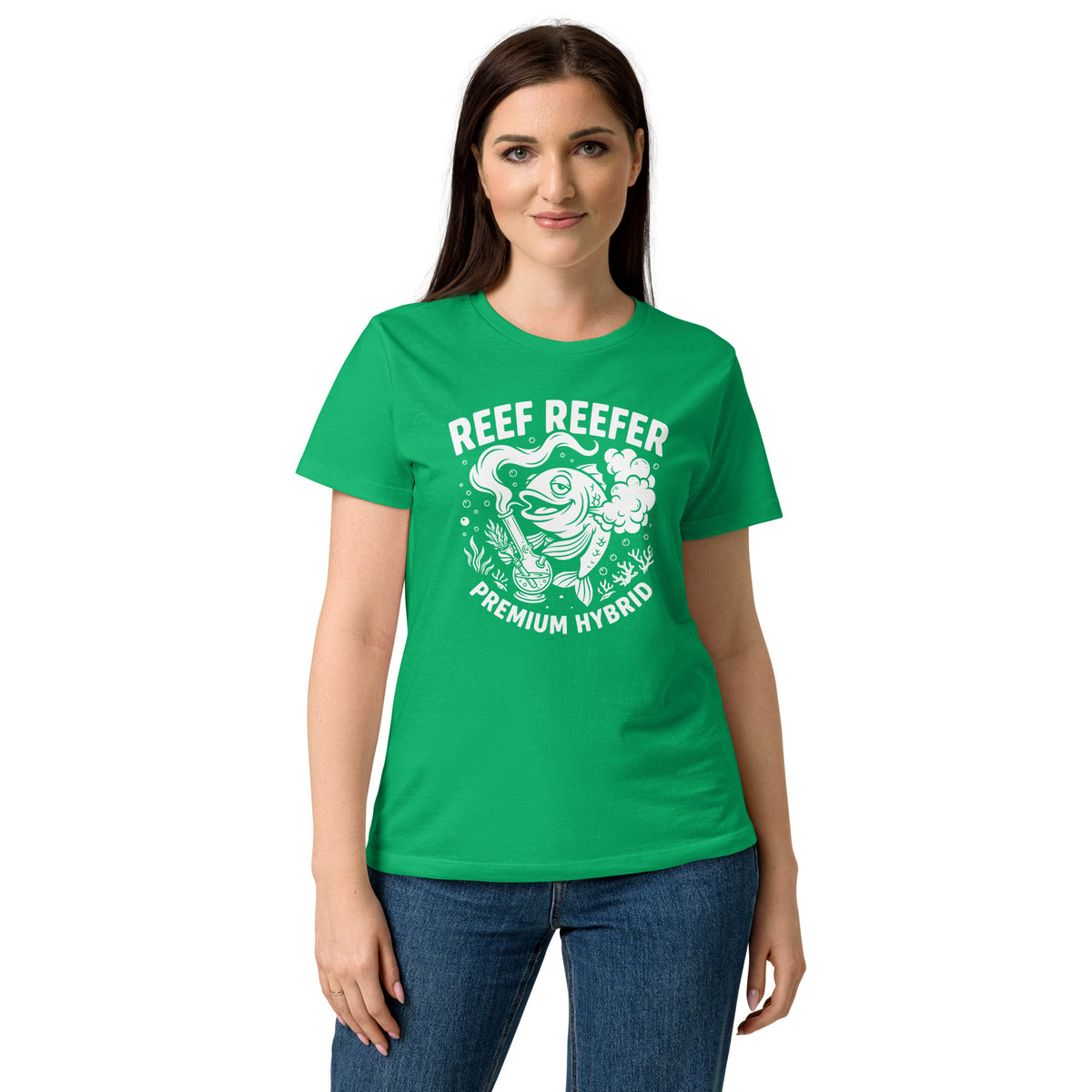 Reef Reefer: Premium Hybrid Women's Softstyle T-Shirt, irish green, front view